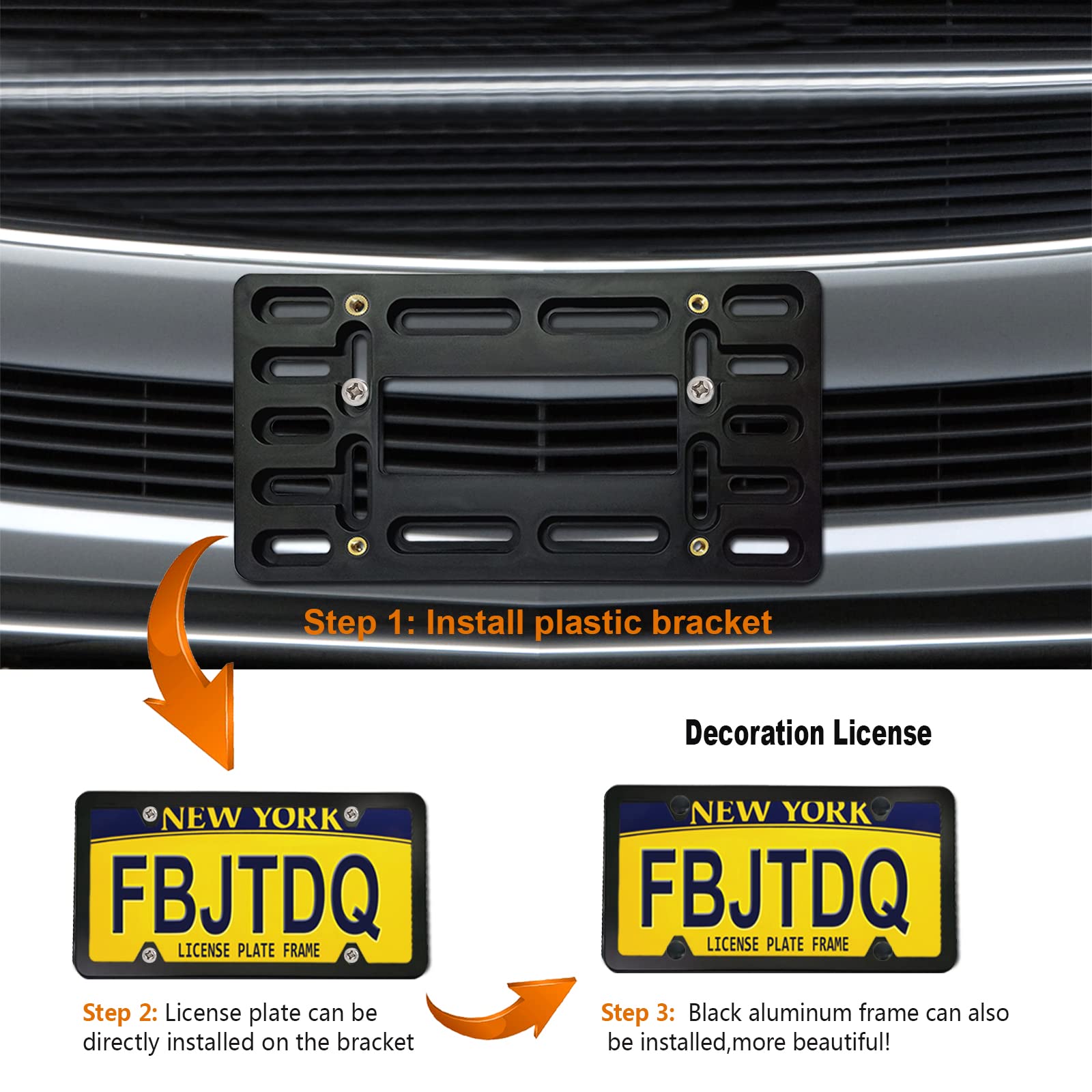 Fbjtdq Front License Plate Bracket - Black Aluminum Frame & Front Bumper Bracket,Universal Car Tag Holder Adapter, For Us Vehicl