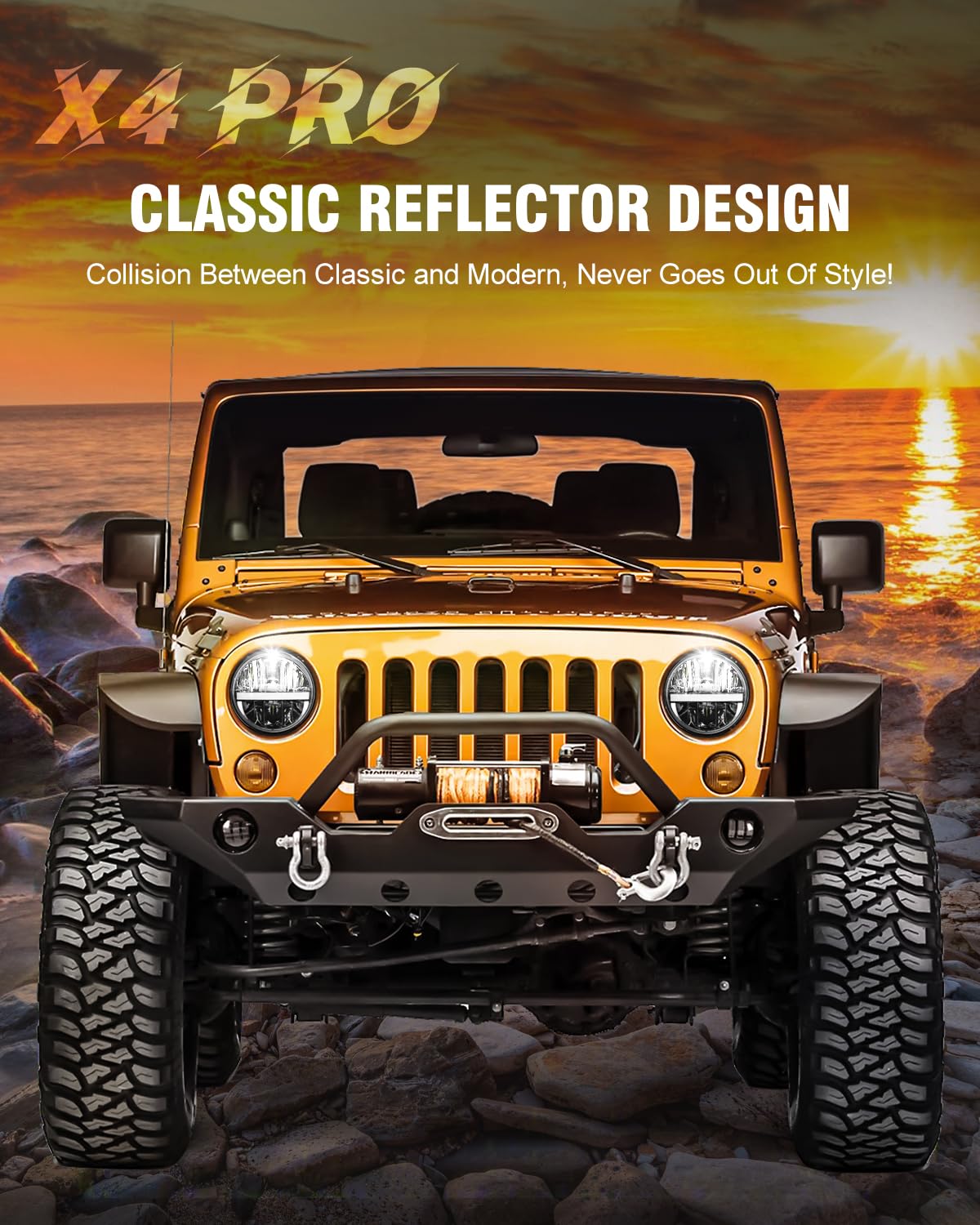 UNI-SHINE 7-Inch LED Headlights, Amber Turn Signal & White DRL, Hi/Lo Beam, DOT Approved, Compatible with Jeep Wrangler, Chevy, Miata