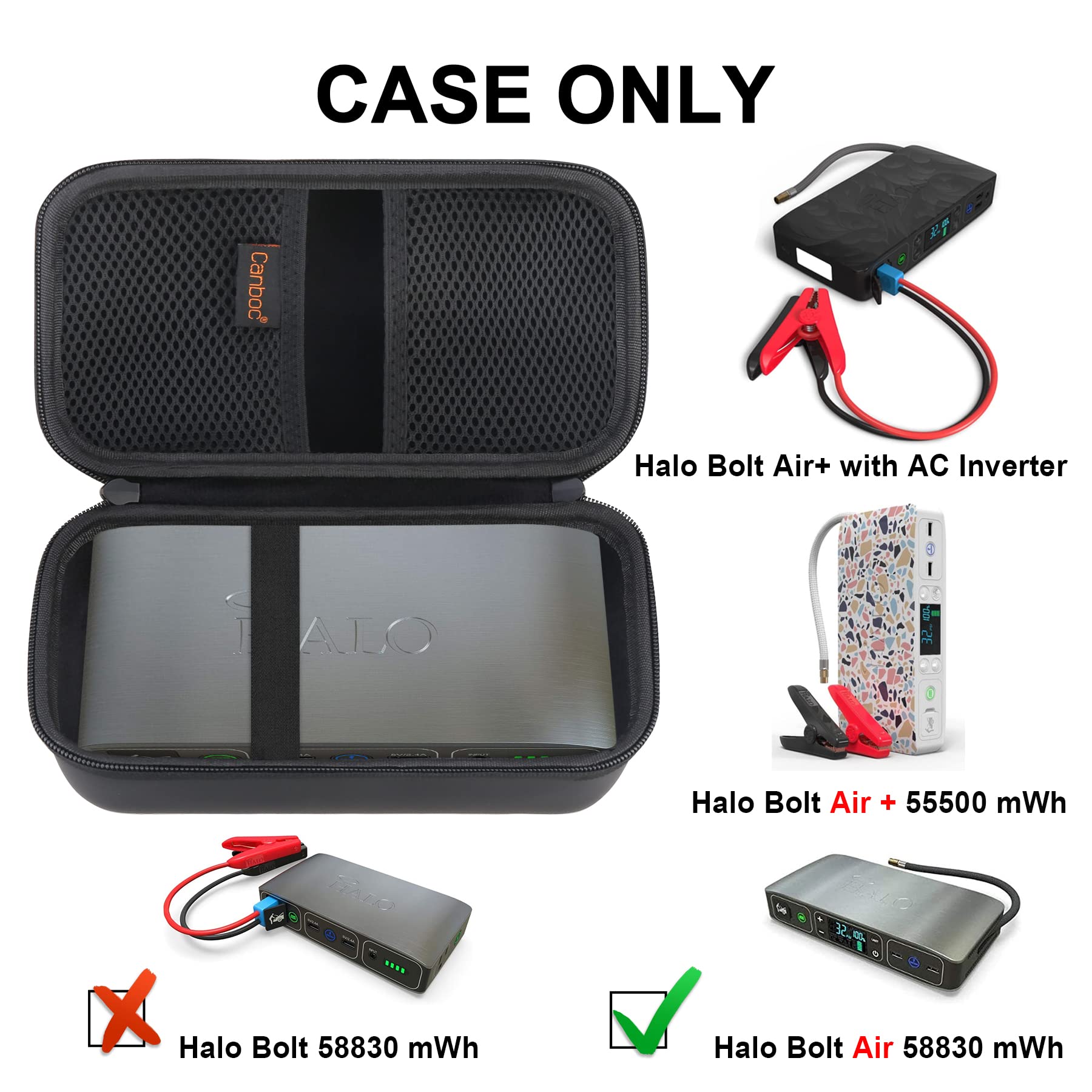 Canboc Hard Carrying Case Replacement For Halo Bolt Air 58830 Mwh/Halo Bolt Air+ Portable Emergency Power Kit, Car Jump Starter