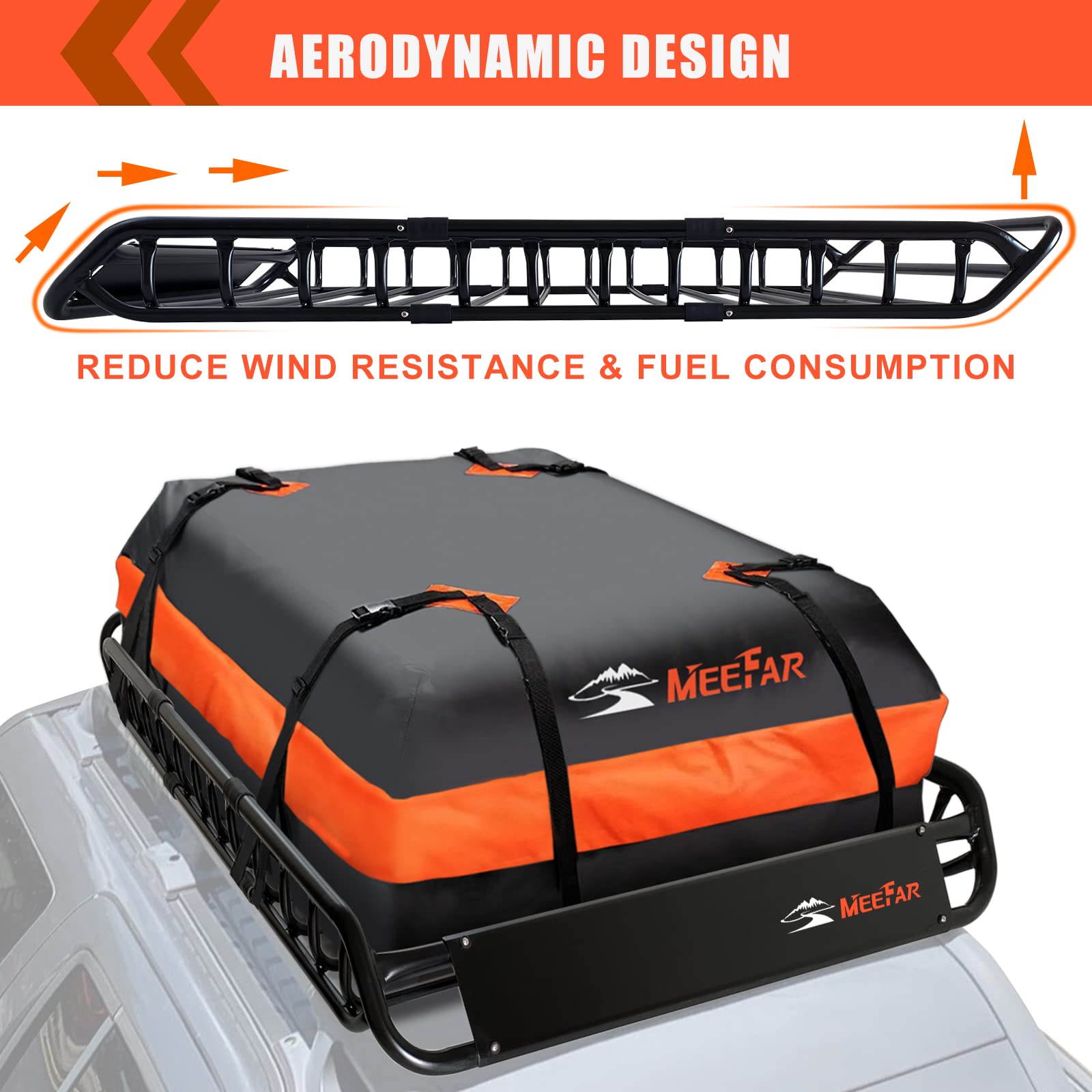 Meefar Roof Rack Carrier Basket Universal Rooftop Cargo Carrier Basket 51'' X 36'' X 5'' + Waterproof Cargo Bag 15 Cubic Feet (4