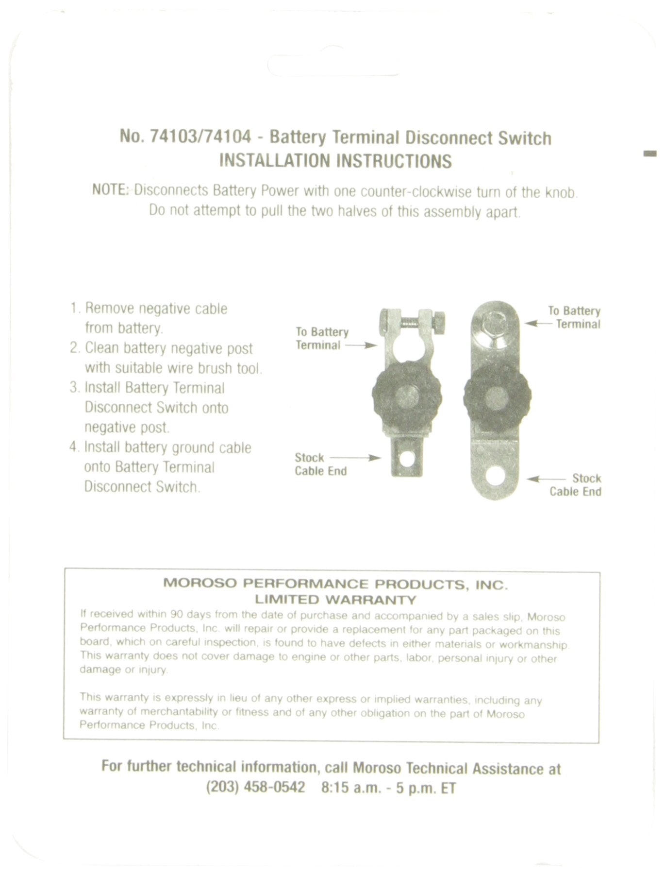 Moroso 74104 Battery Disconnect, Side Post Battery