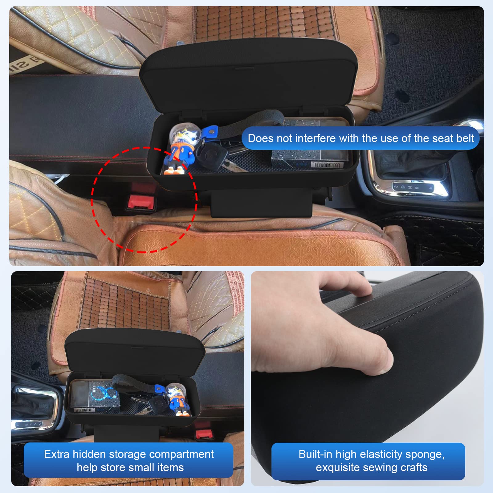 Cdefg Car Armrest Support Elbow Rest Pad Armrest Extender, Console Storage Organizer, Adjustable Height Comfort Wrist Rest Pads, Universal Fit For Most Car Models (Black Suede)