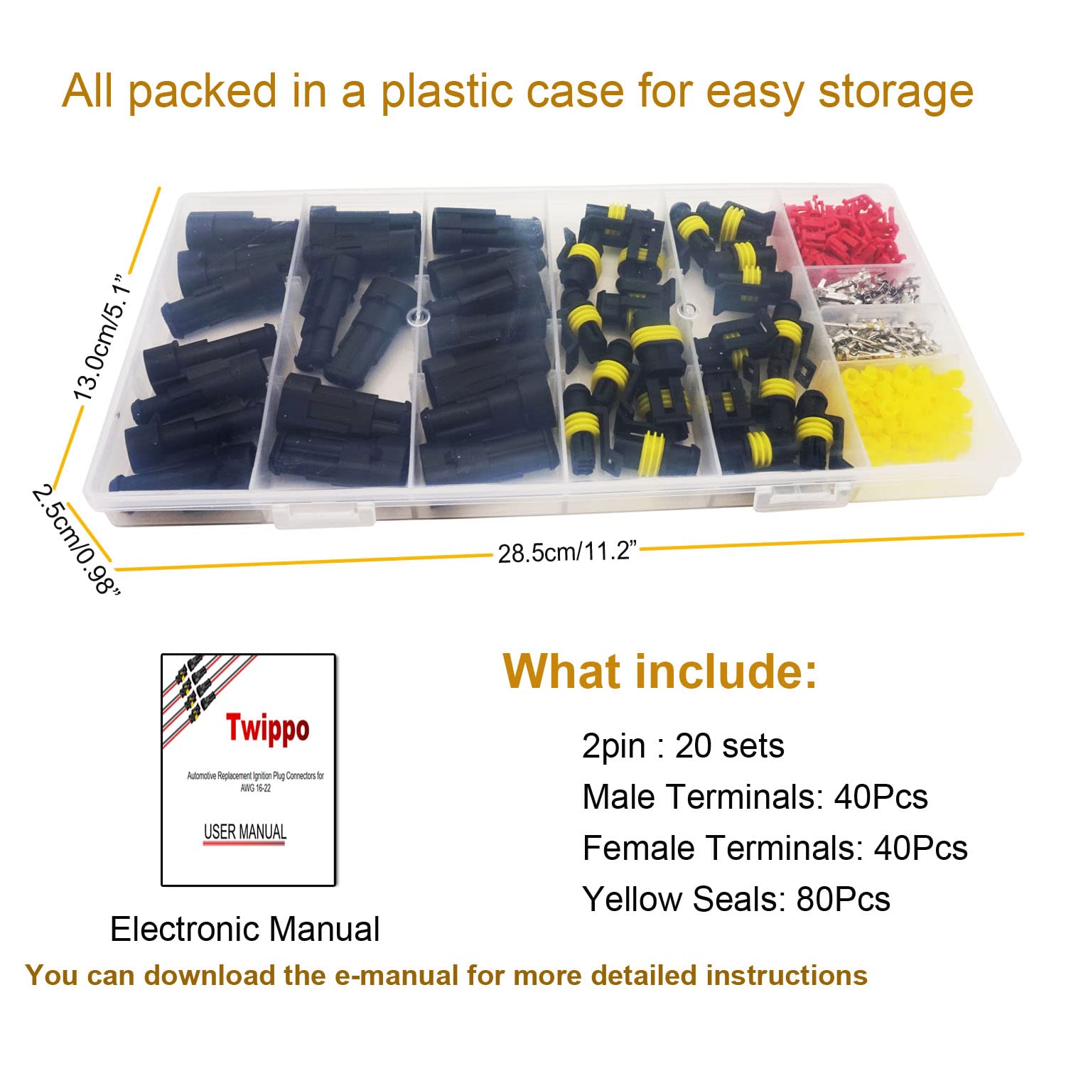 Twippo 20 Kits 2 Pin Connector Automotive Electrical Connectors Quick Connect Waterproof Connector 2 Way Wire Connector
