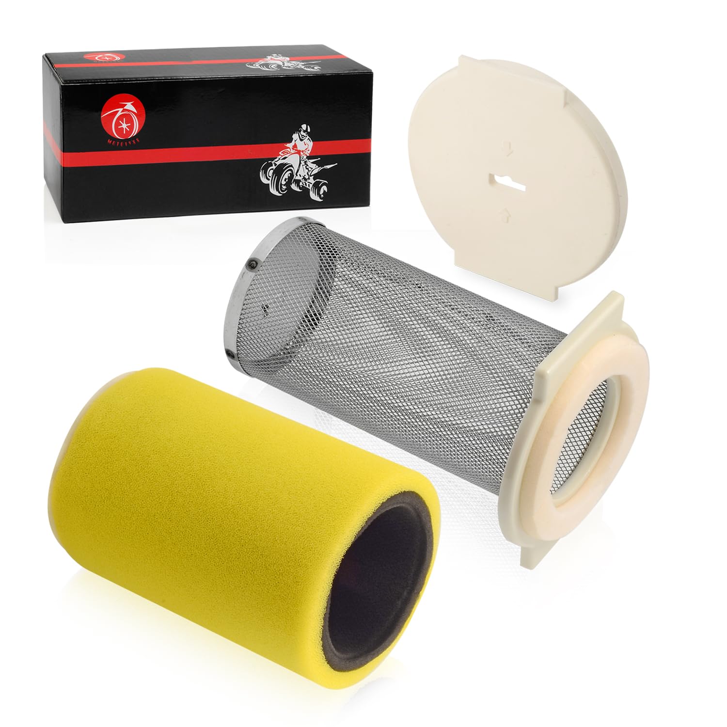 MOTO1988 Air Filter & Guide & End Cap Kit for Yamaha Big Bear 350, Moto-4 250/350, Timberwolf 250, Kodiak 400, Model 1YW