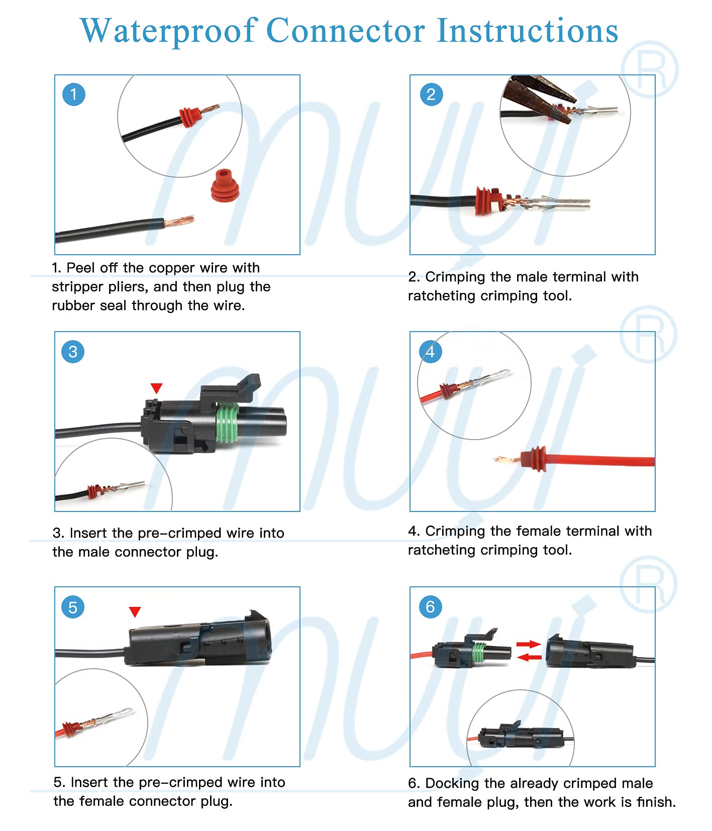 Muyi 10 Kit 4 Pin Way Waterproof Electrical Connector 2.5Mm Series Weatherpack Replacement Plugs Sockets With Terminal Pins And