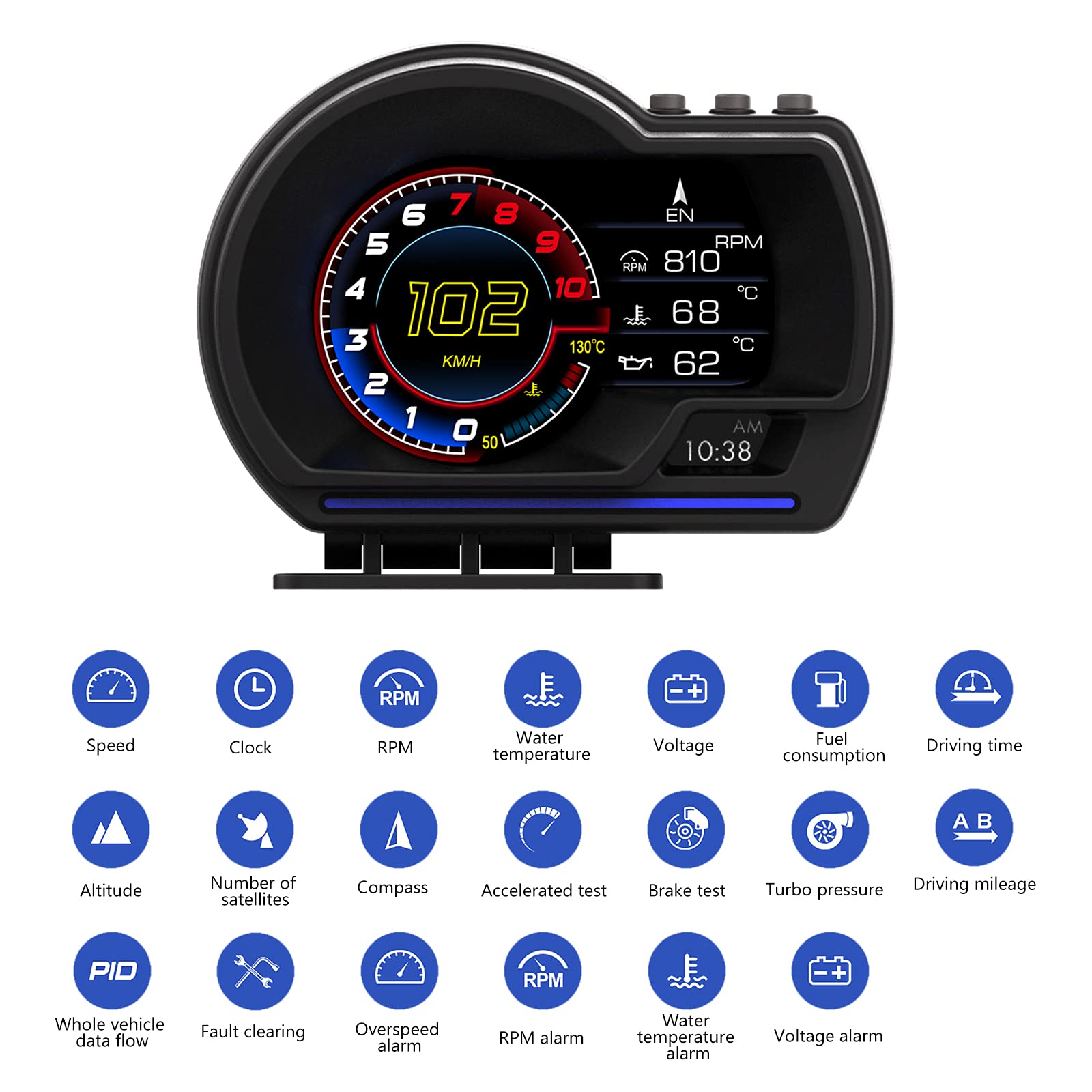 Kgdhjuei Car Hud Head Up Display P6, Obd+Gps Smart Gauge, Works Great For Most Cars (Black)