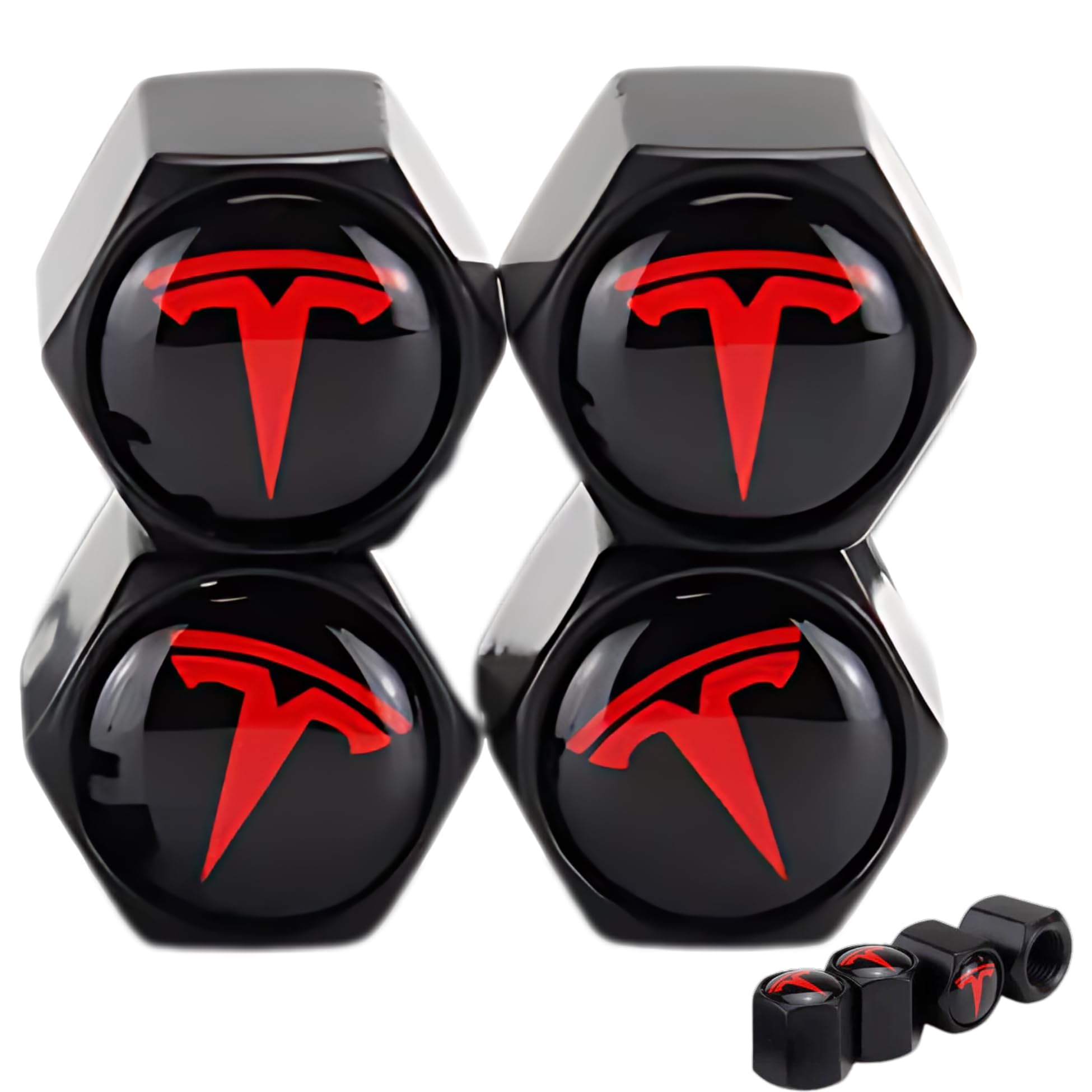 Tactilian Red Tire Valve Stem Caps For Tesla Model 3, S, X, Y | Leakproof Aluminum Tire Valve Caps With Rubber O-Rings Compatibl