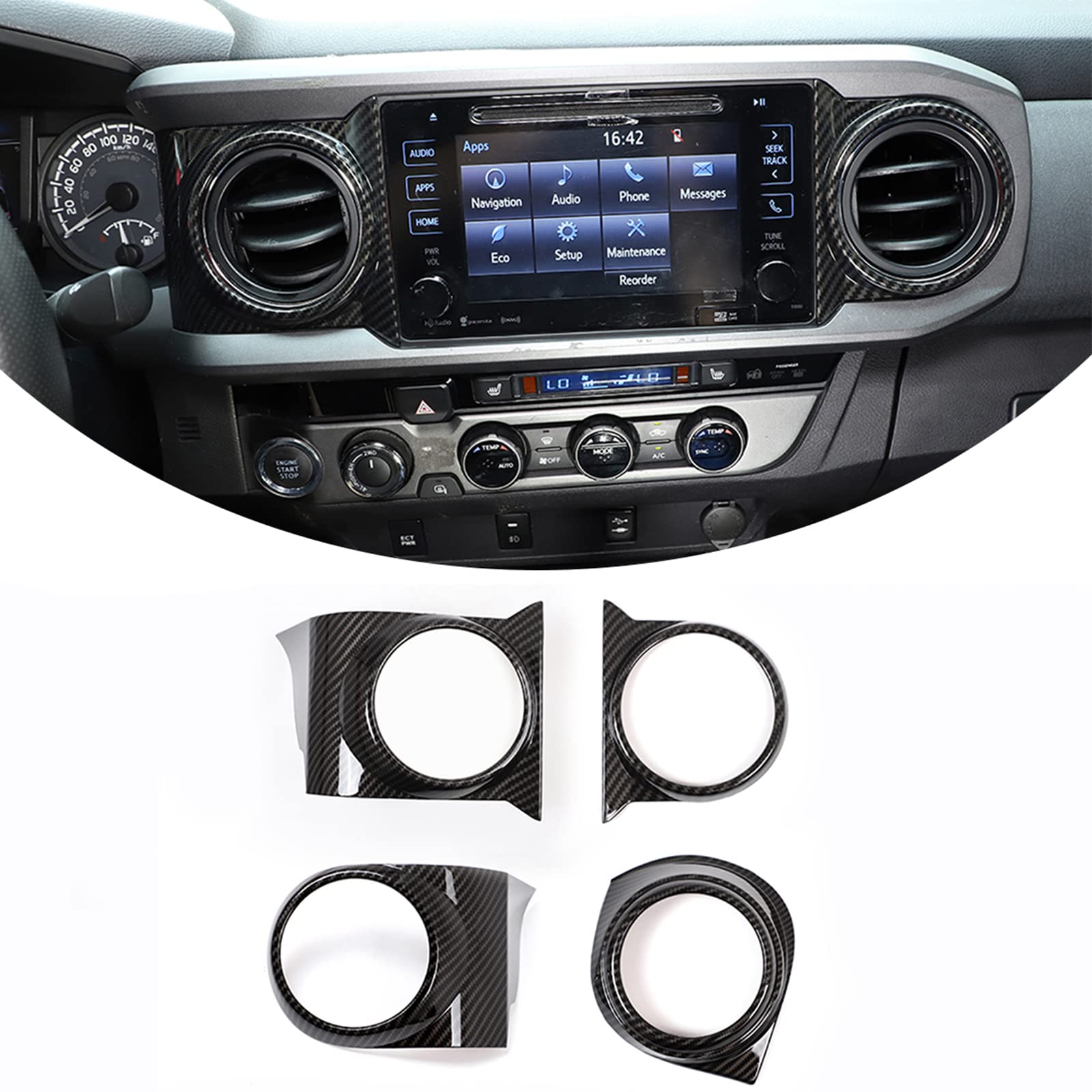 4pcs Car ABS Inner Central Console Air Conditioning Vent Rings Frame Cover Trim Car Accessories Fit for Toyota Tacoma 2016 2017 