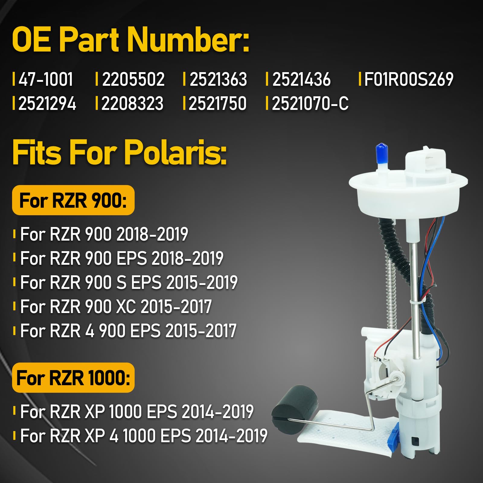 2205502 47-1001 Fuel Pump Assembly Compatible with Polaris RZR 1000 4 XP 1000xp EPS, RZR 900 S EPS, RZR 4 900 2014-2016 2017 201
