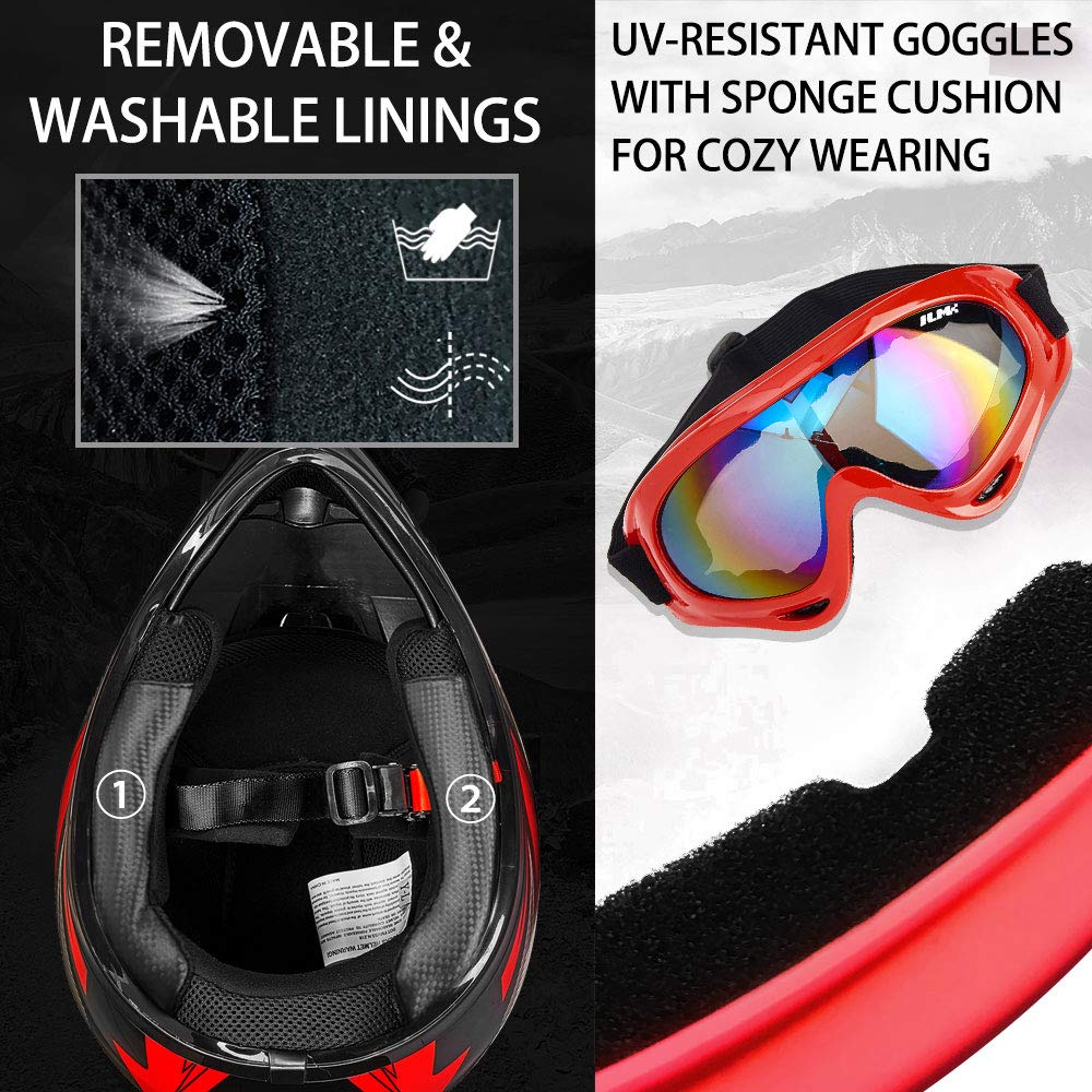 Ilm Youth Kids Atv Motocross Helmet Goggles Sports Gloves Dirt Bike Motorcycle Off Road Dot Approved B07 (Youth-Xl, Red/Silver)