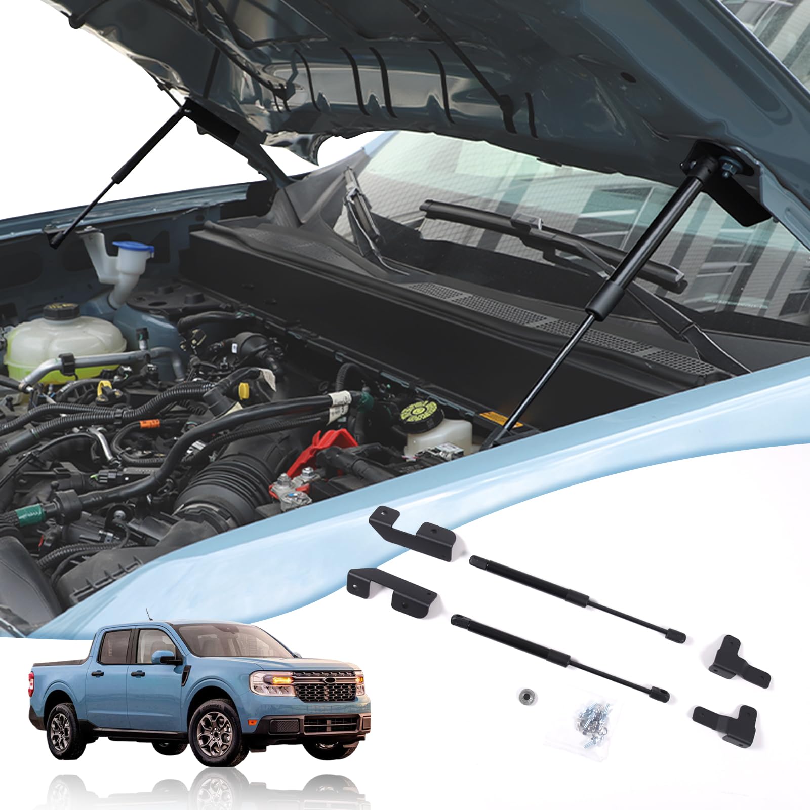 TOYCIDFG Front Bonnet Hood Lift Support Struts Gas Spring Shock - Carbon Steel, Black, Model 15328 for Ford Maverick 2022-2024