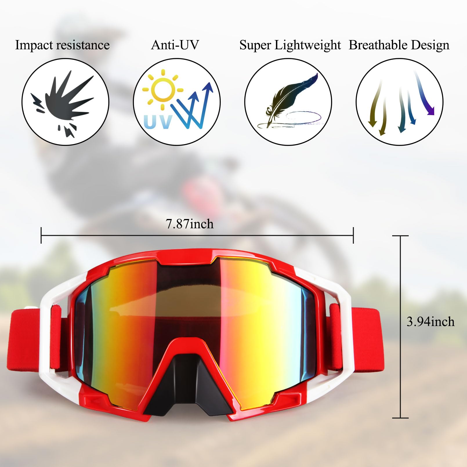 Xyop Atv Goggles Dirt Bike Goggles Motorcycle Motocross Goggles Wide Vision Glasses Bike Riding Goggles Ski Goggle Uv400 Anti-Fog Scratch Windproof Dustproof For Men Women Youth Kids Colorful Lens