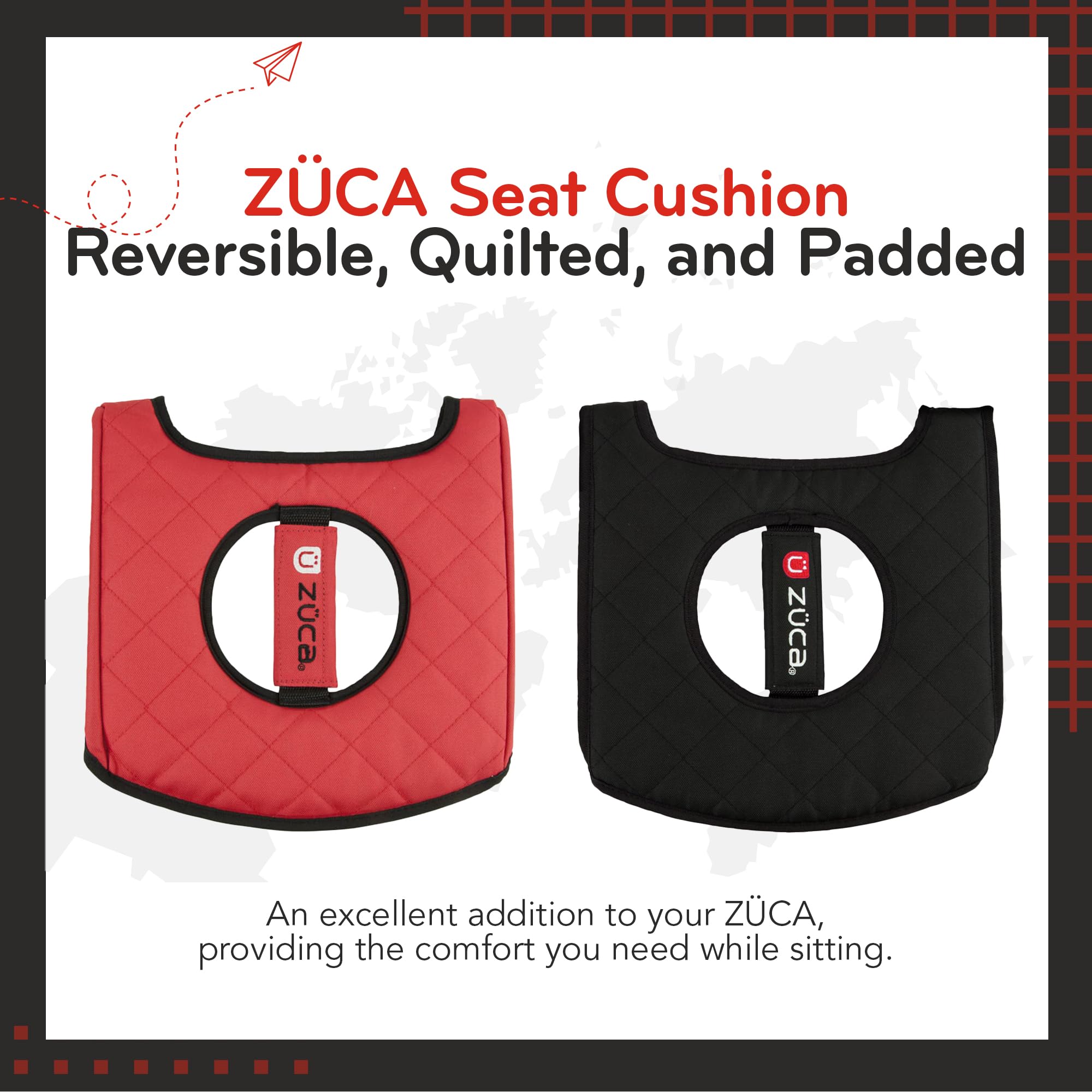 ZUCA Seat Cushion, Reversible - Black/Red