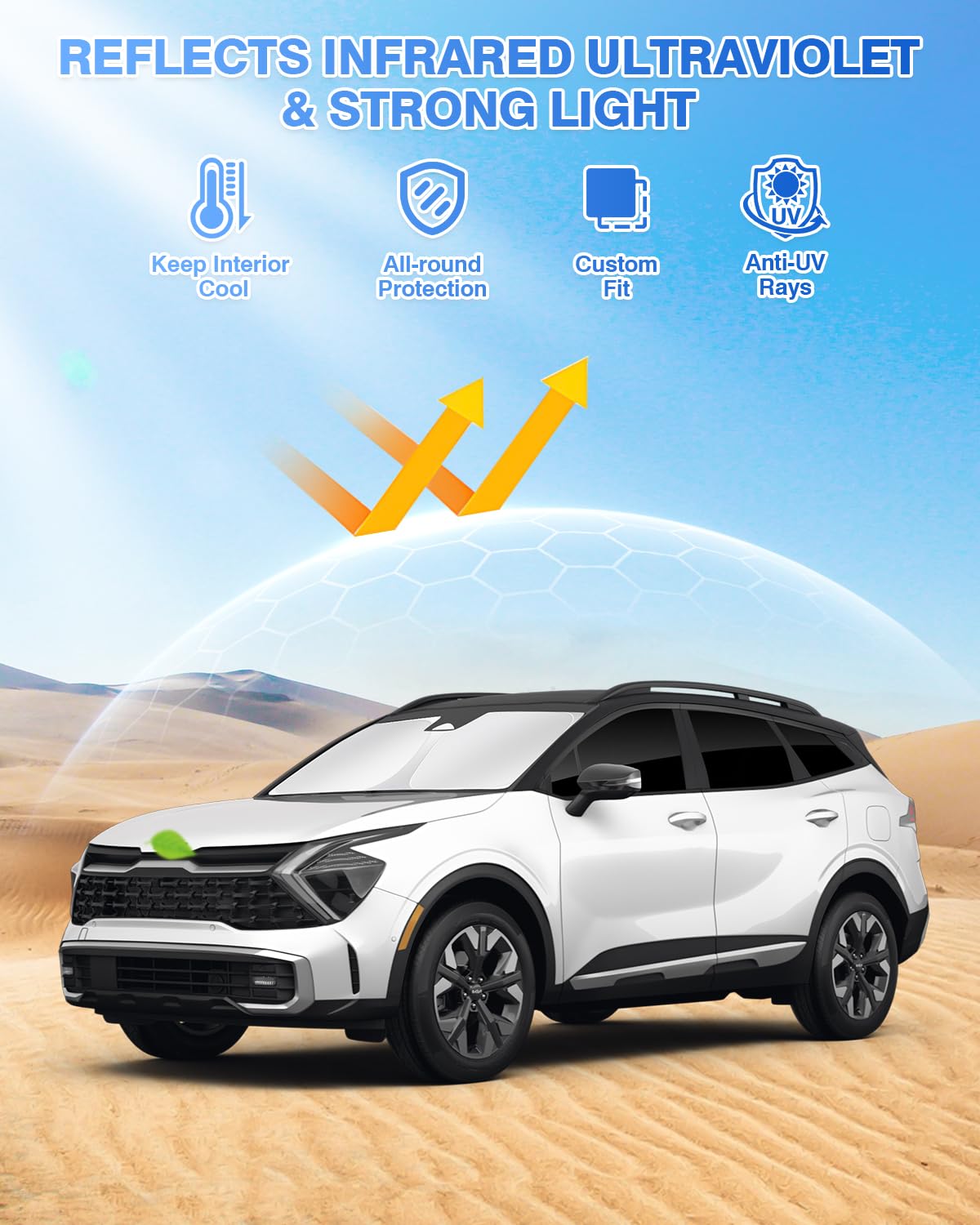 Canvcle Windshield Sun Shade for 2023-2026 Kia Sportage, Black, 8PCS, Side & Rear Window Cover, Privacy Protection, Keeps Vehicle Cool