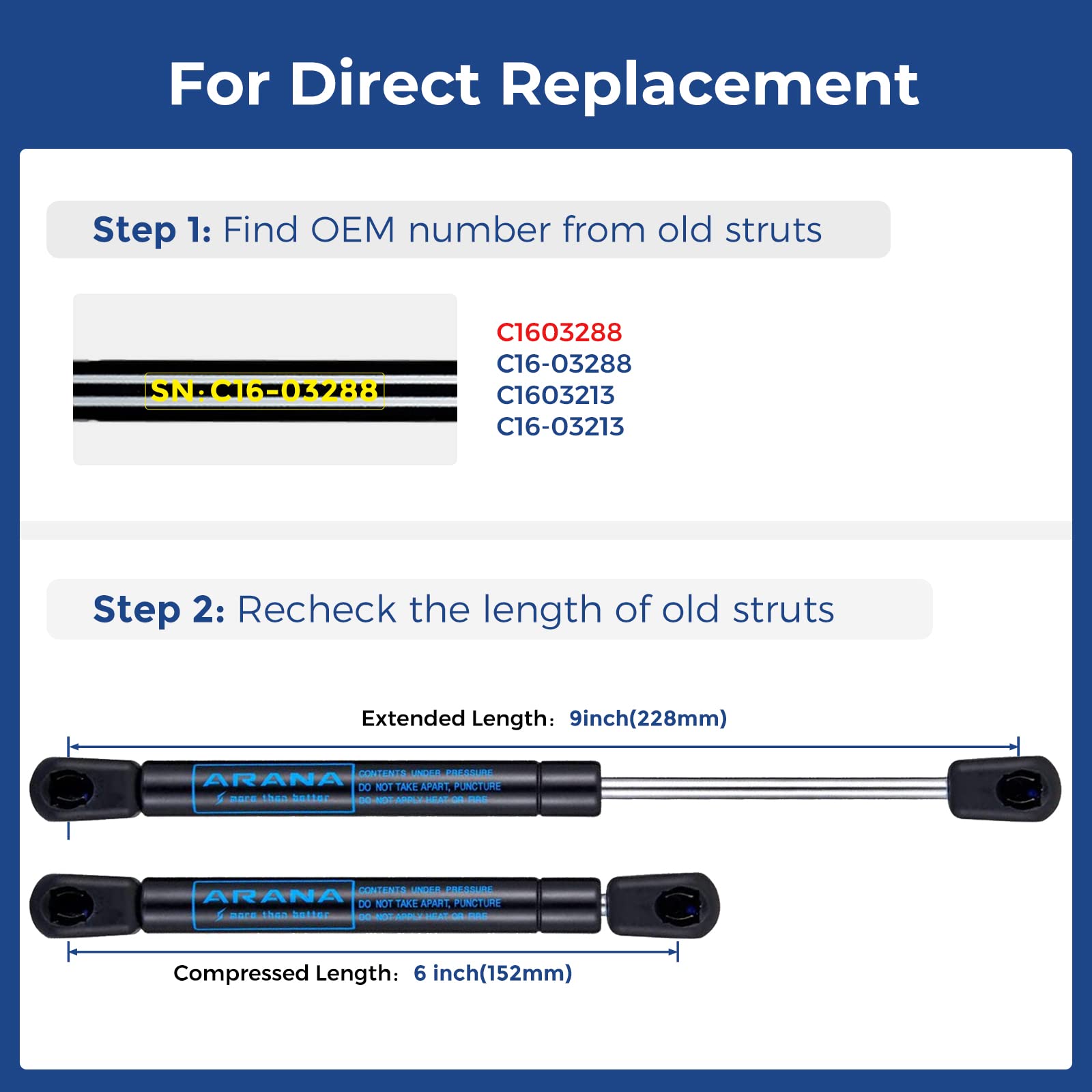 ARANA C16-03288 9 inch 13 Lb/58N Gas Struts Spring Shocks C1603288 9 inch 13Lb Lift Support for Tool Box Lid Truck Toolbox Cabin