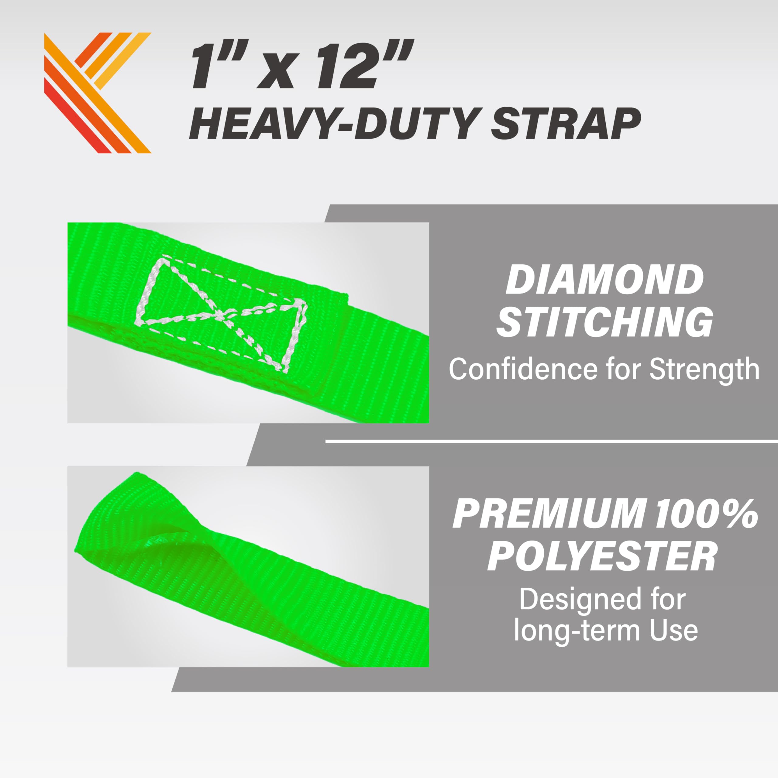 Soft Loop Tie Down Straps - 1 X 12 Inches- 4,500 Lb Load Capacity - Green 6 Pack - Loops For Securing Atv, Utv, Motorcycles, Sco