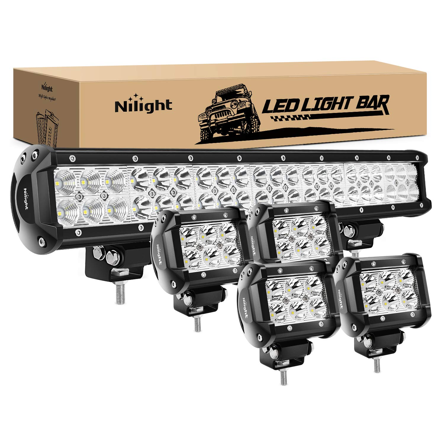 Nilight - ZH003 20Inch 126W Spot Flood Combo Led Light Bar 4PCS 4Inch 18W Spot LED Pods Fog Lights for Jeep Wrangler Boat Truck 