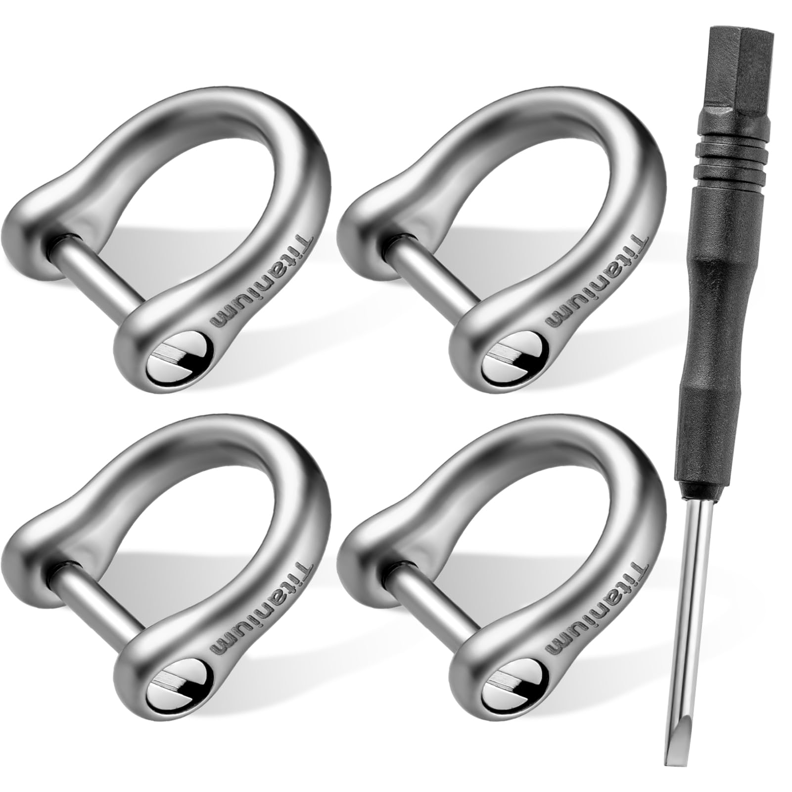 FEGVE Small Titanium Key Ring with Screw Shackle - Car Fob Keychain Heavy Duty Strong Mini Titanium D Rings -1/3 Inch/9mm (Silve