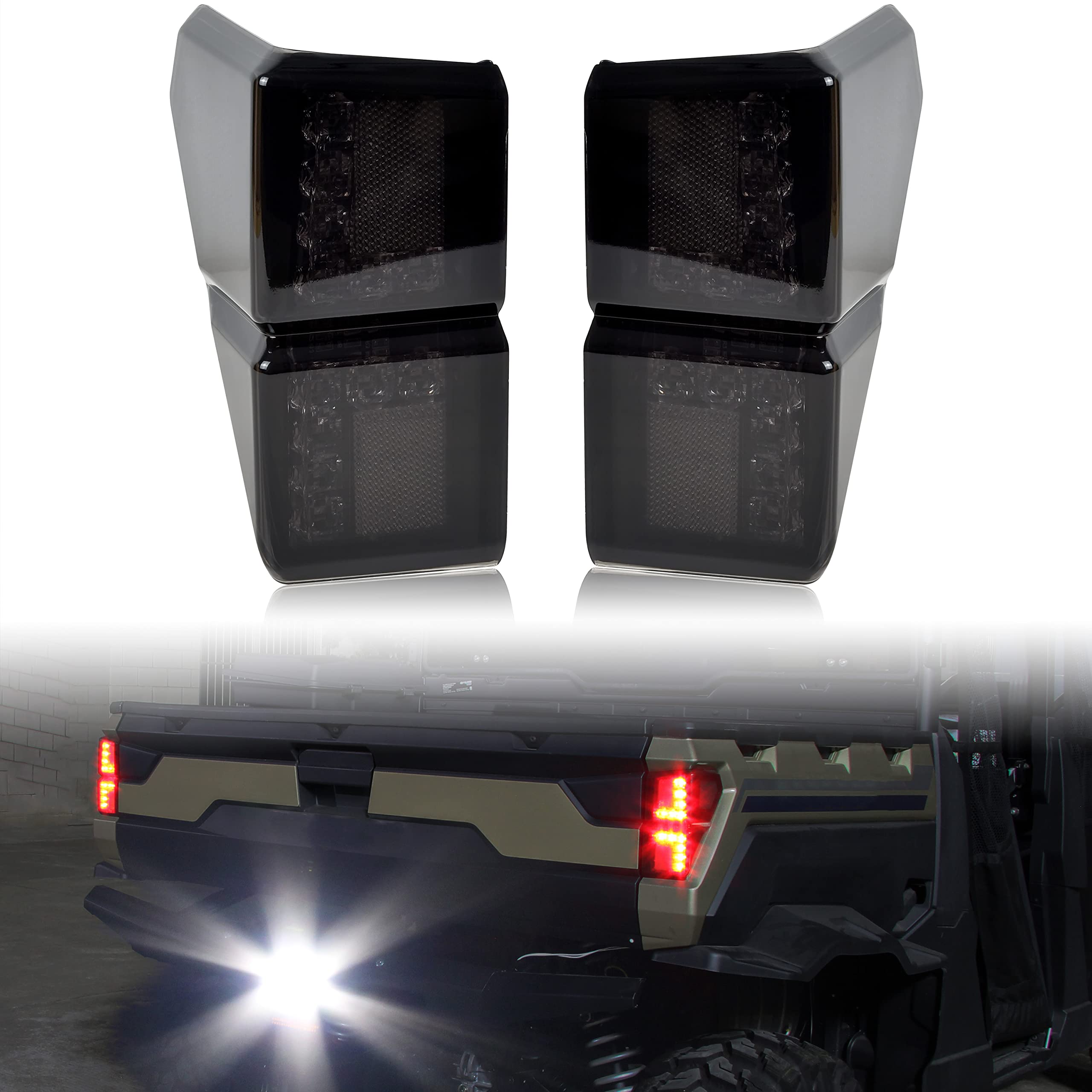 SAUTVS Ranger XP 1000 Taillights 18-24, Smoked Black LED Tail Lights Rear Brake Stop Lights for Polaris Ranger XP 1000/ Crew XP 