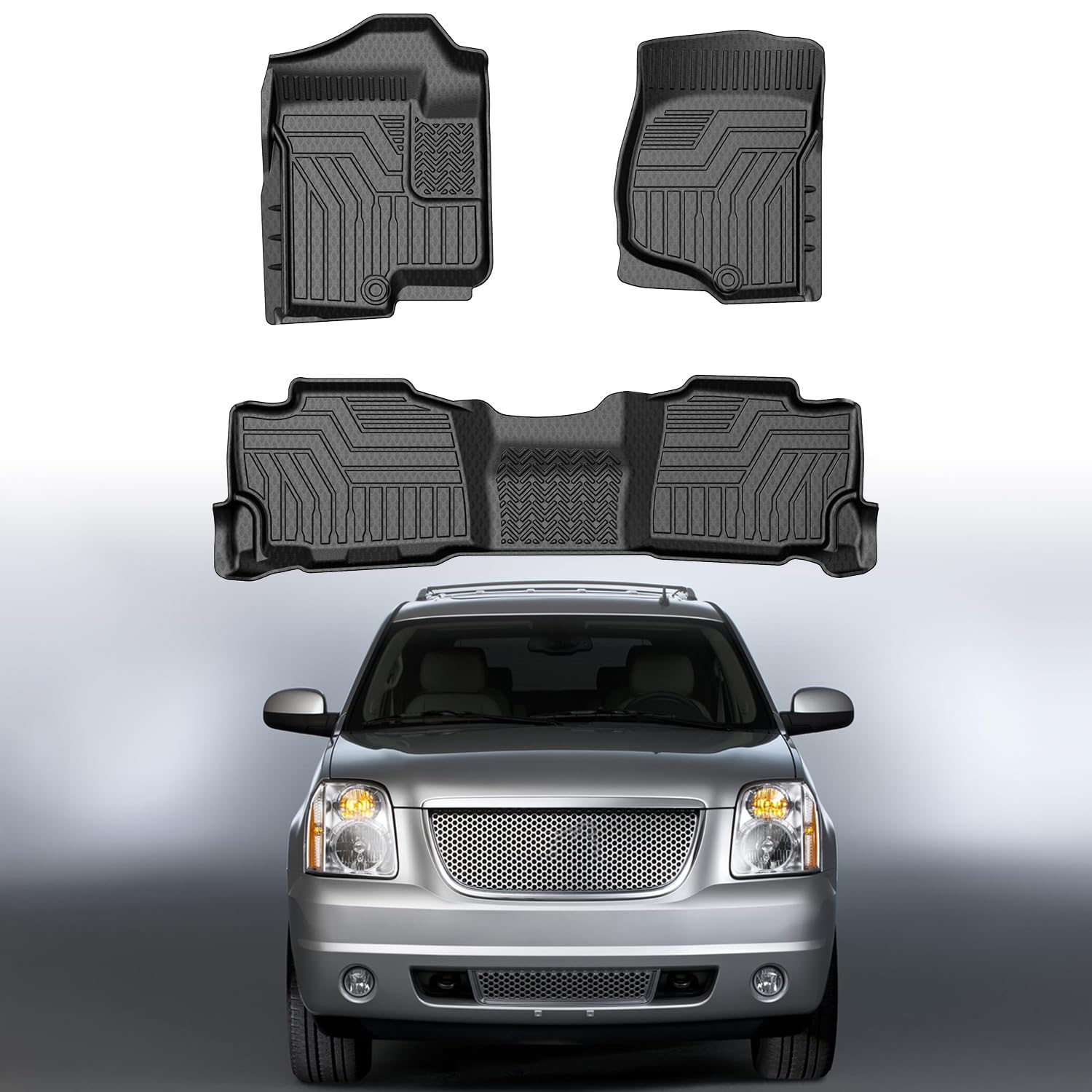 Mixsuper Custom Fit for Floor Mats 2007-2014 Cadillac Escalade/Chevrolet Tahoe/GMC Yukon All Weather Floor Liners Durable 1st & 