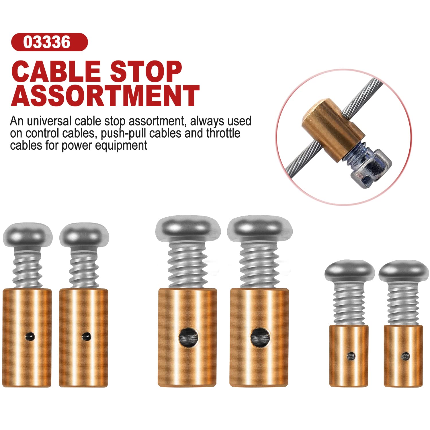03336 Cable Stop Assortment, 24-Pack Universal Fit, Used On Control Cables, Push-Pull Cables And Throttle Cables For Power Equip