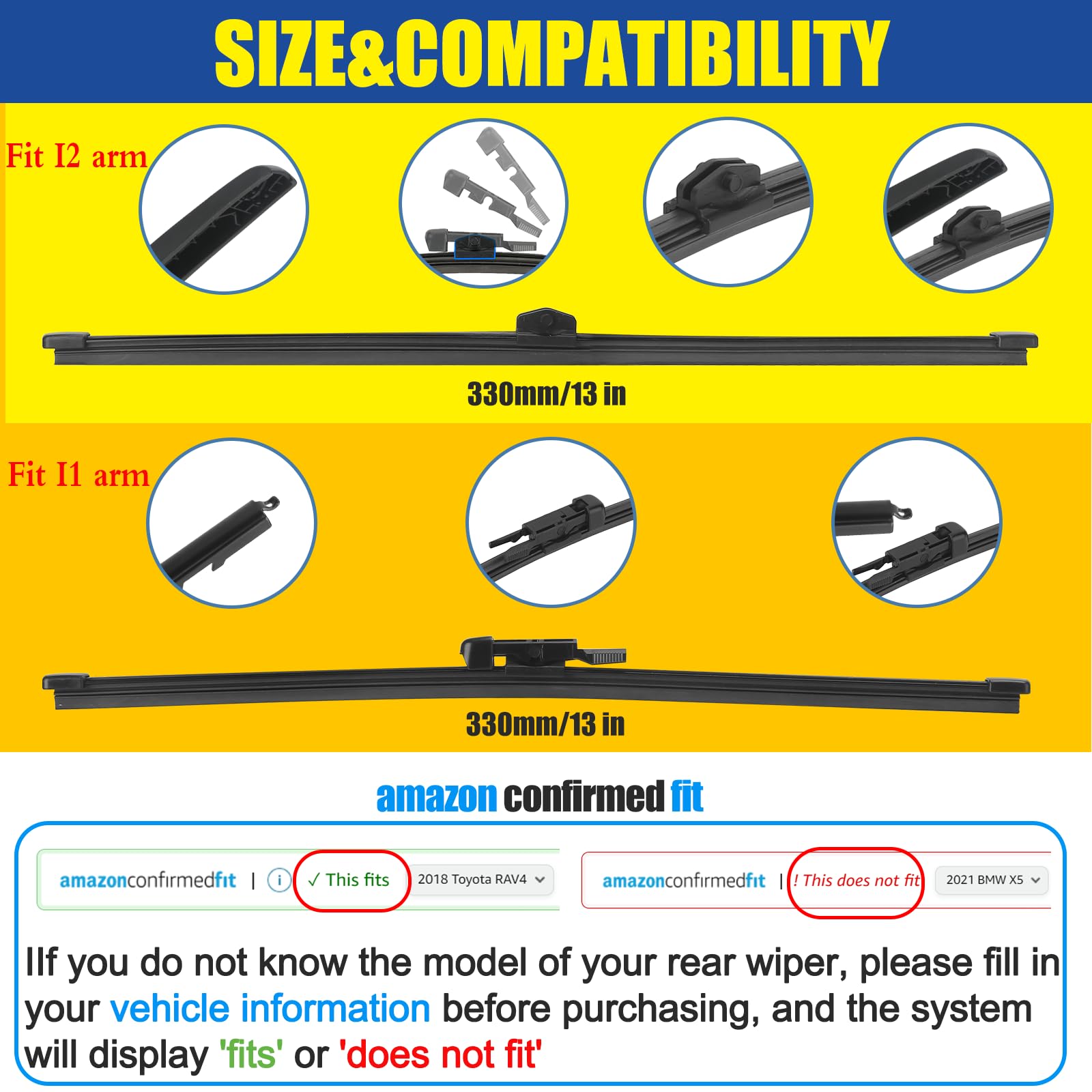 Gspscn 13'' Rear Wiper Blade,Replacement Back Windshield Wiper For Audi Q3 24-19,Q5 17-09,Sq5 17-14 /Benz Gle350,Gle450,Gle53,Gl