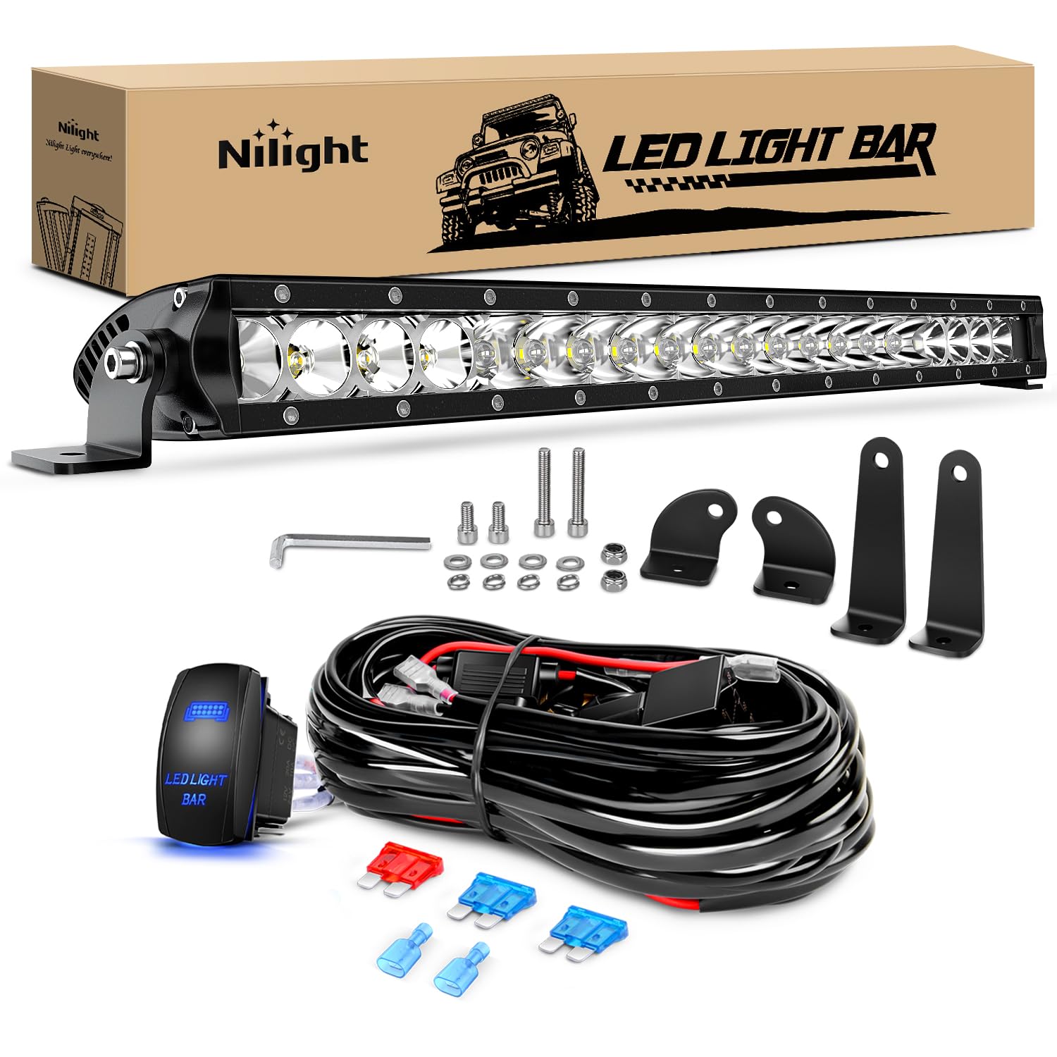 Nilight Led Light Bar 21Inch 100W Spot Flood Combo Super Slim 9000Lm Off Road 3D Led Driving Off Road Lights With Wiring Harness