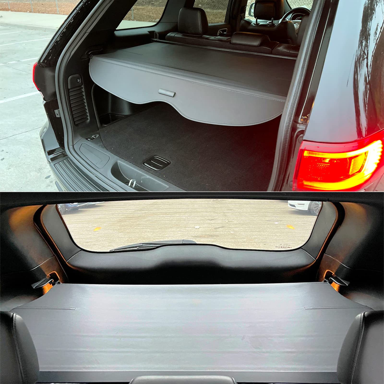 Ikon Motorsports, Cargo Cover Compatible With 2011-2021 Jeep Grand Cherokee,2022 Jeep Grand Cherokee Wk, Black Vinly+Aluminum Ro
