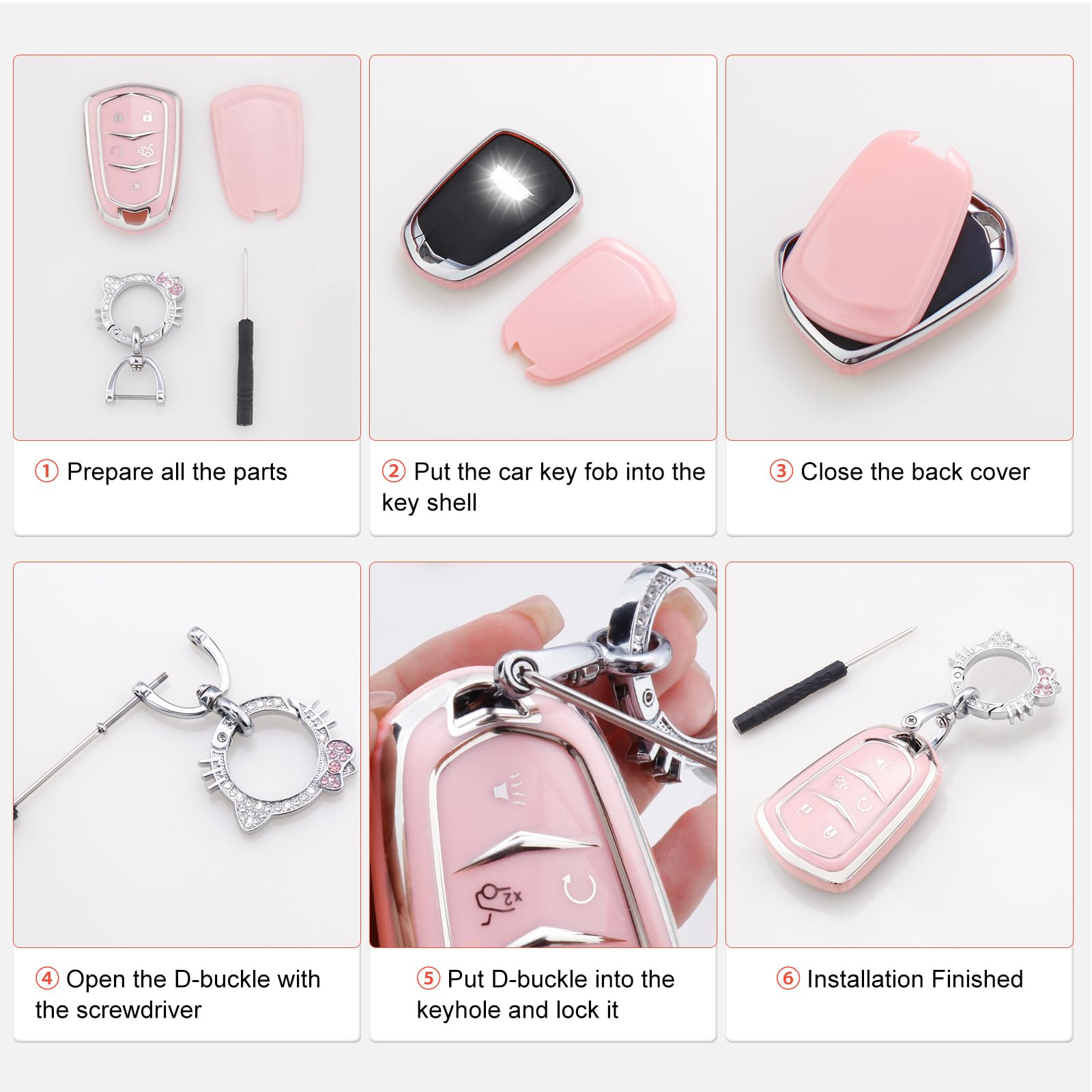 Pangpai Pink Key Fob Cover for Mercedes Benz, Soft TPU Key Case Protection with Bling Keychain Fit for C E S M CLS CLK G Class