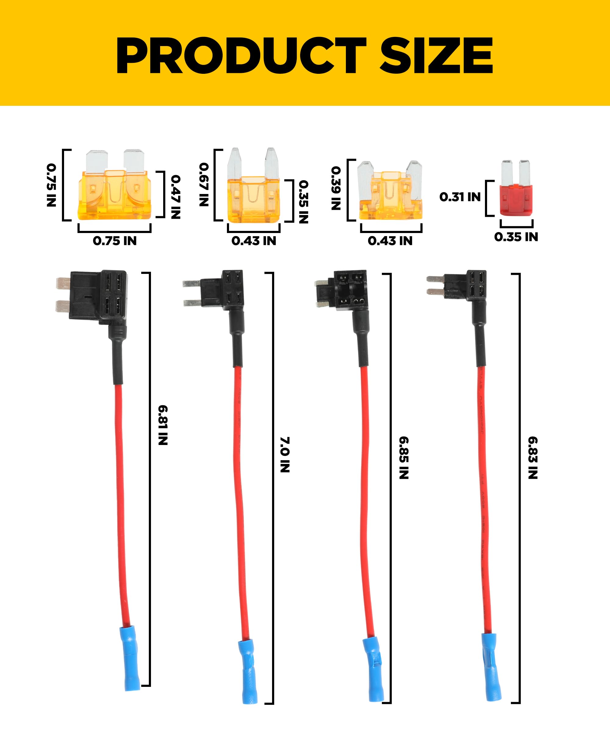 YAKEFLY 12 Pack Fuse Taps Set,4 Types 12V Car Add-a-Circuit Adapter and Fuse Kit,Mini Automotive Fuse Connector ATC ATS Blade Fu