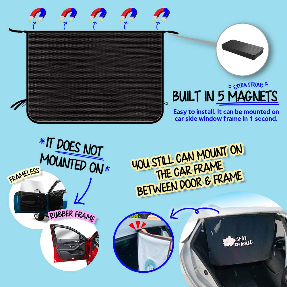 ggomaART Car Side Window Sun Shade - Universal Reversible Magnetic Curtain for Baby and Kids with Sun Protection Block Damage fr