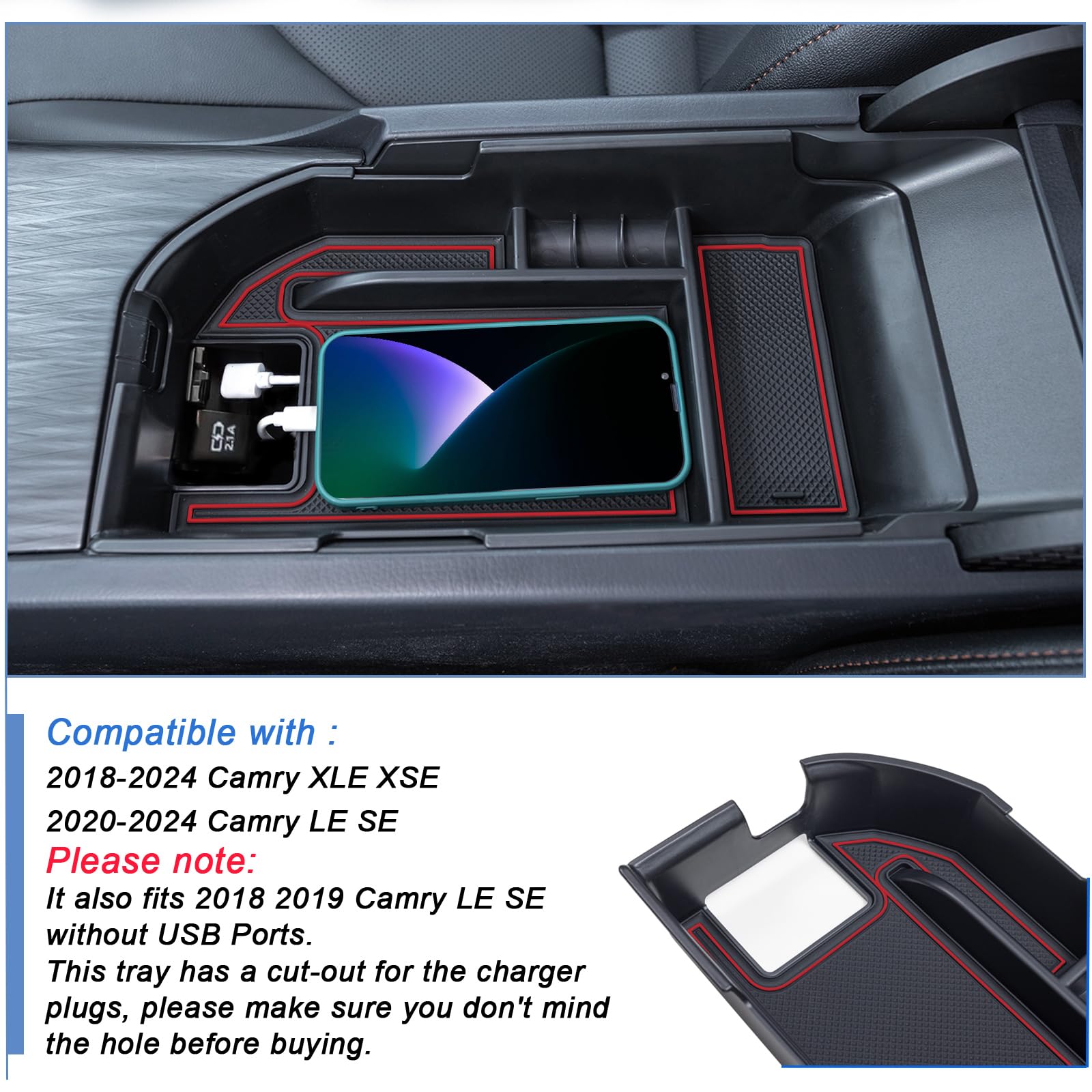 Topinstall Red Center Console Organizer Compatible With 2018-2023 2024 Toyota Camry Xle Xse And 2020-2024 Camry Le Se With Dual
