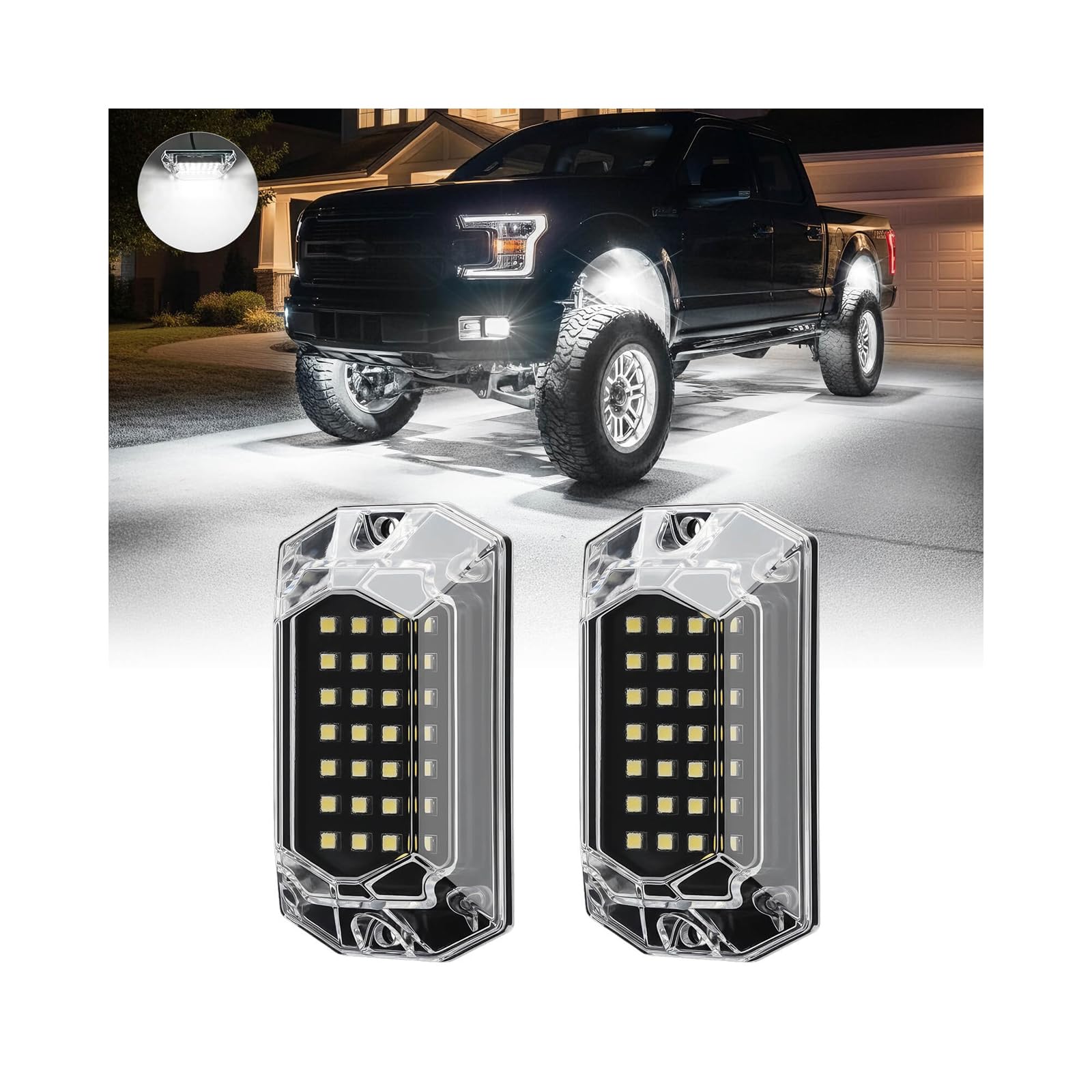 LD DARKEAGLE 2 Pods Full Angle All Pure White LED Rock Lights Replacement Damaged Pod for Full Angle White Rock Lights 12v Under