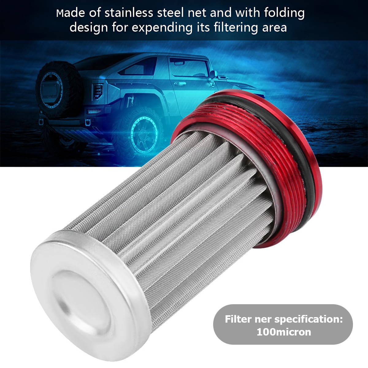 Auceli 50Mm Inline Gas Fuel Filter, Air Filter With 6An 8An 10An Adapter, Aluminum Cleanable Fuel/Gas/Petrol Filter Adapter Fitt