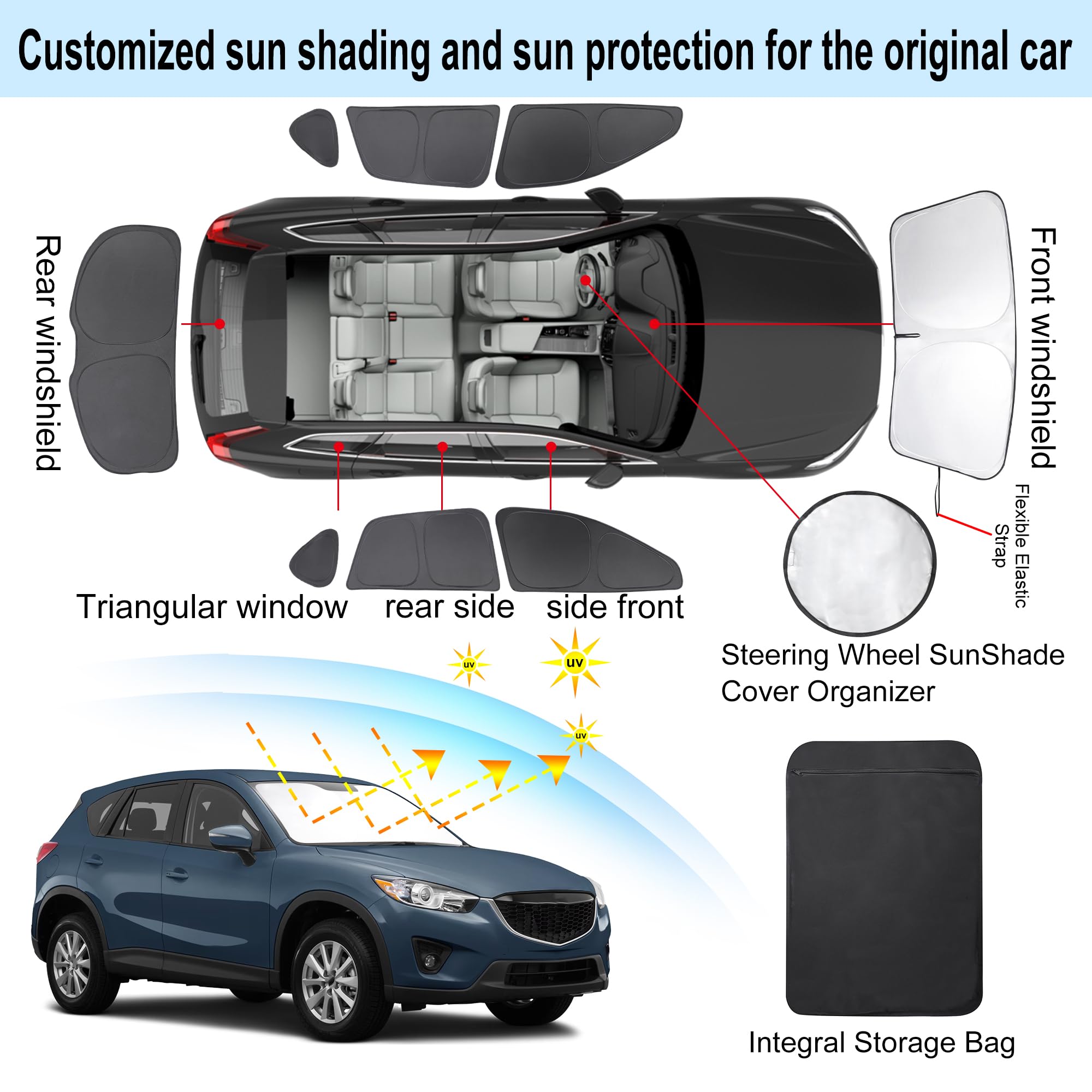 TINGLU Window Shades for Mazda CX-5 (2013-2016) - Black Polyester Sun UV Protection, 8PCS Privacy Shades