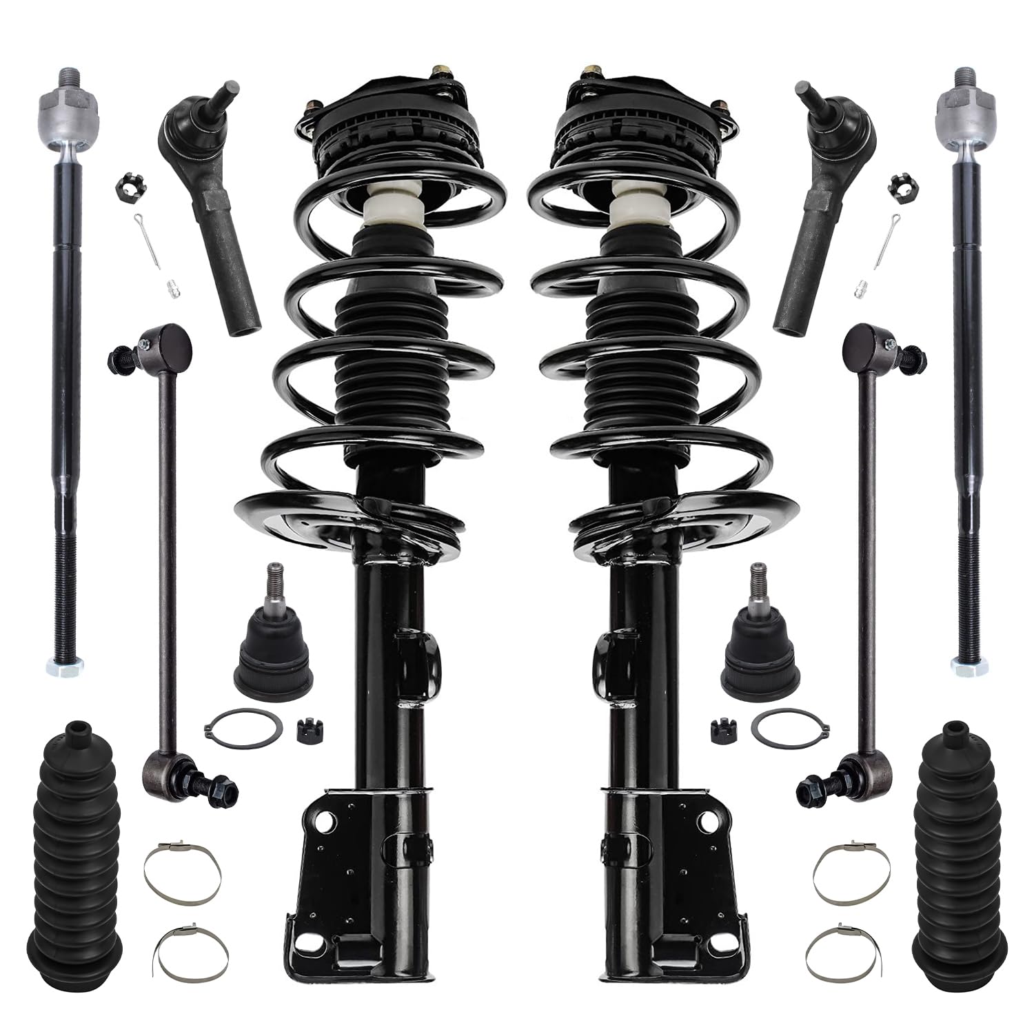 Detroit Axle - Front 12Pc Suspension Kit For 2008-2018 Chrysler Town & Country Dodge Grand Caravan, 2 Ready Struts, 2 Lower Ball