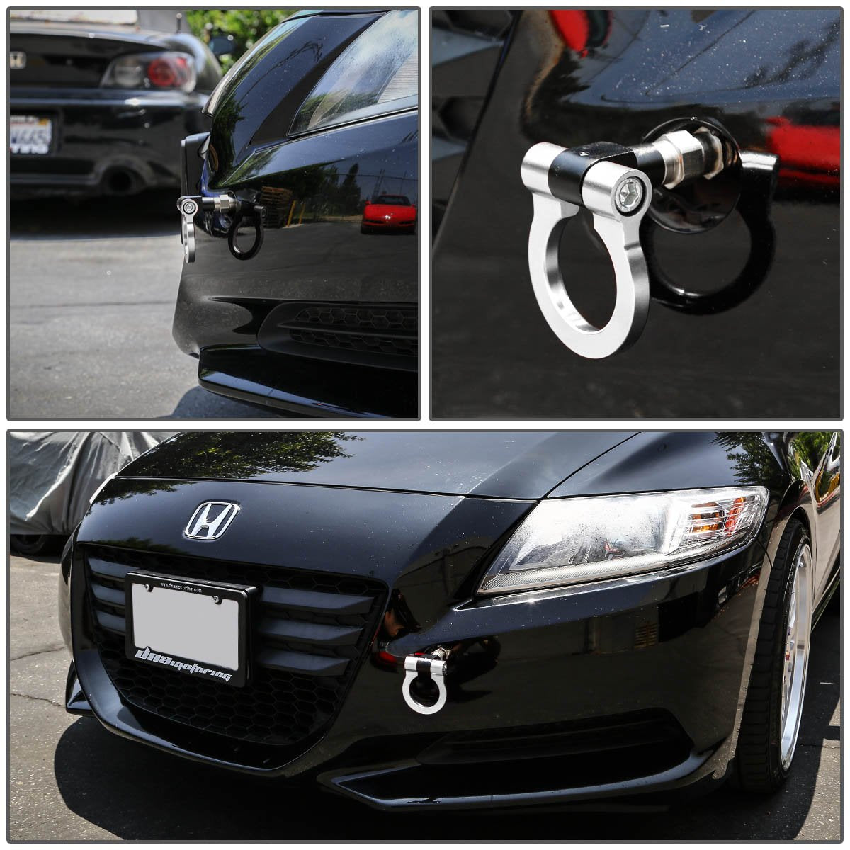 DNA MOTORING Silver Aluminum Front/Rear Japanese Car Trailer Tow Hook Ring Kit - M18 x 2.5, Compatible with 06-11 Honda Civic 10
