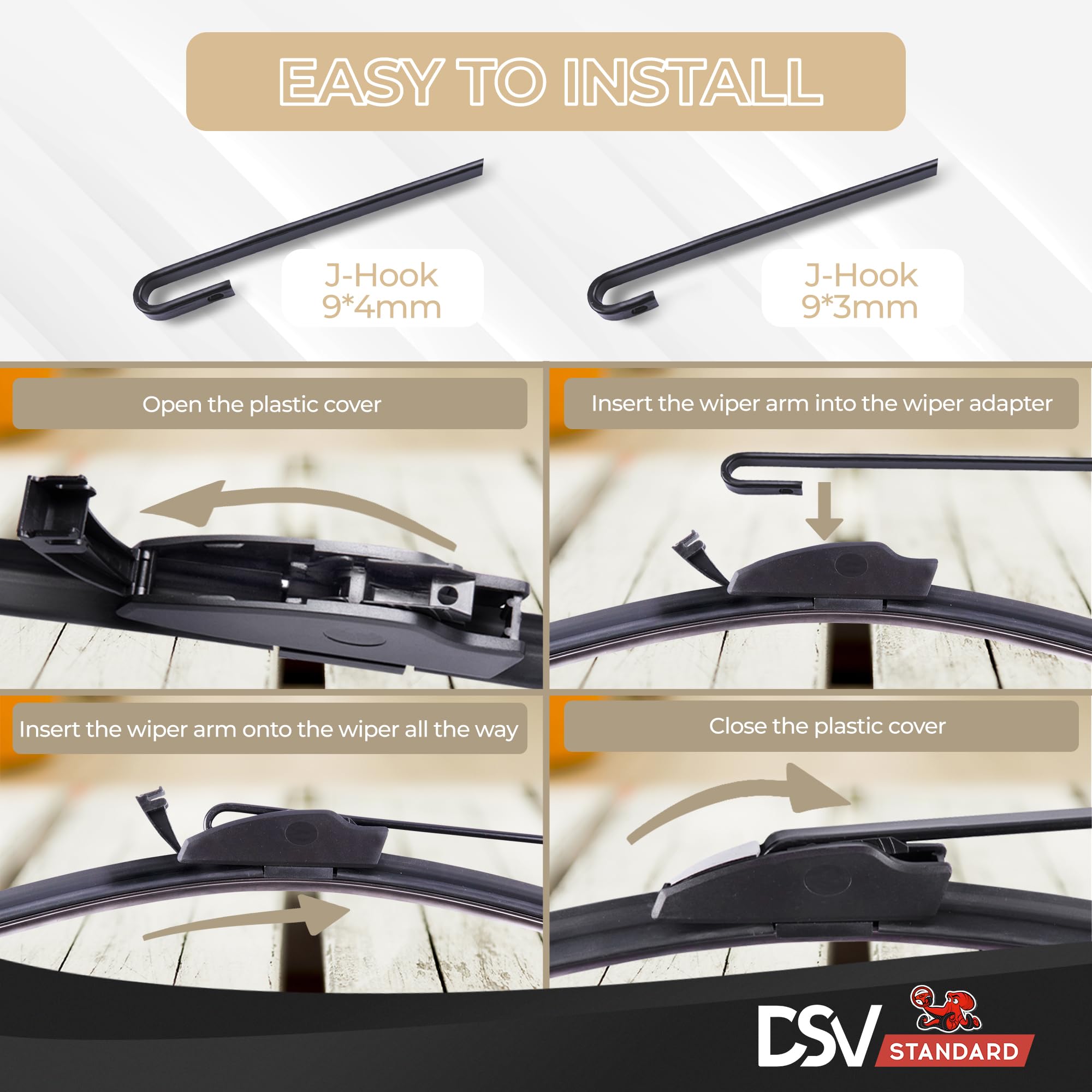 Oem Quality Windshield Wiper Blades, 26    And 22    Dsv Standard Car Wiper Blades With Universal U/J Hook, Automotive Replaceme