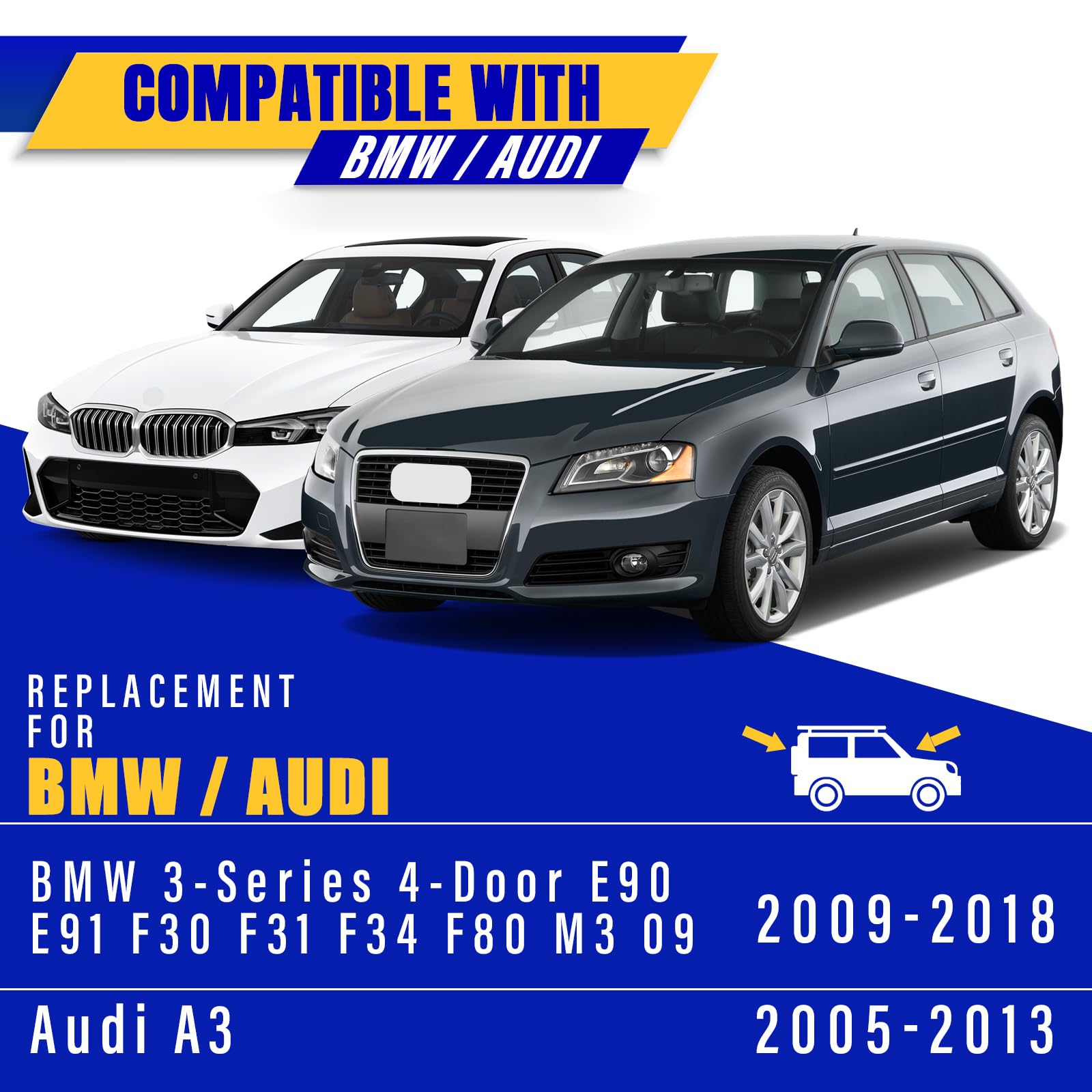 2 Wipers Replacement For Bmw 3-Series 4-Door E90 E91 F30 F31 F34 F80 M3 09/2009-2018 Audi A3 2005-2013, Windshield Wiper Blades