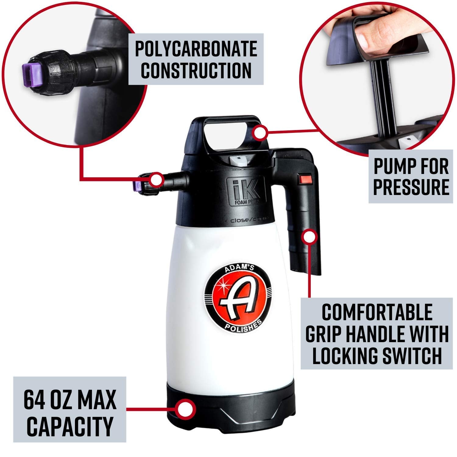 Adam'S Polishes Ik Pro 2 Foaming Pump Sprayer, Pressure Sprayer For Car Cleaning Kit Car Wash Car Detailing, Fill With Car Wash Soap Wheel Cleaner Tire Cleaner Rim, Water Sprayer Lawn Garden Weeds