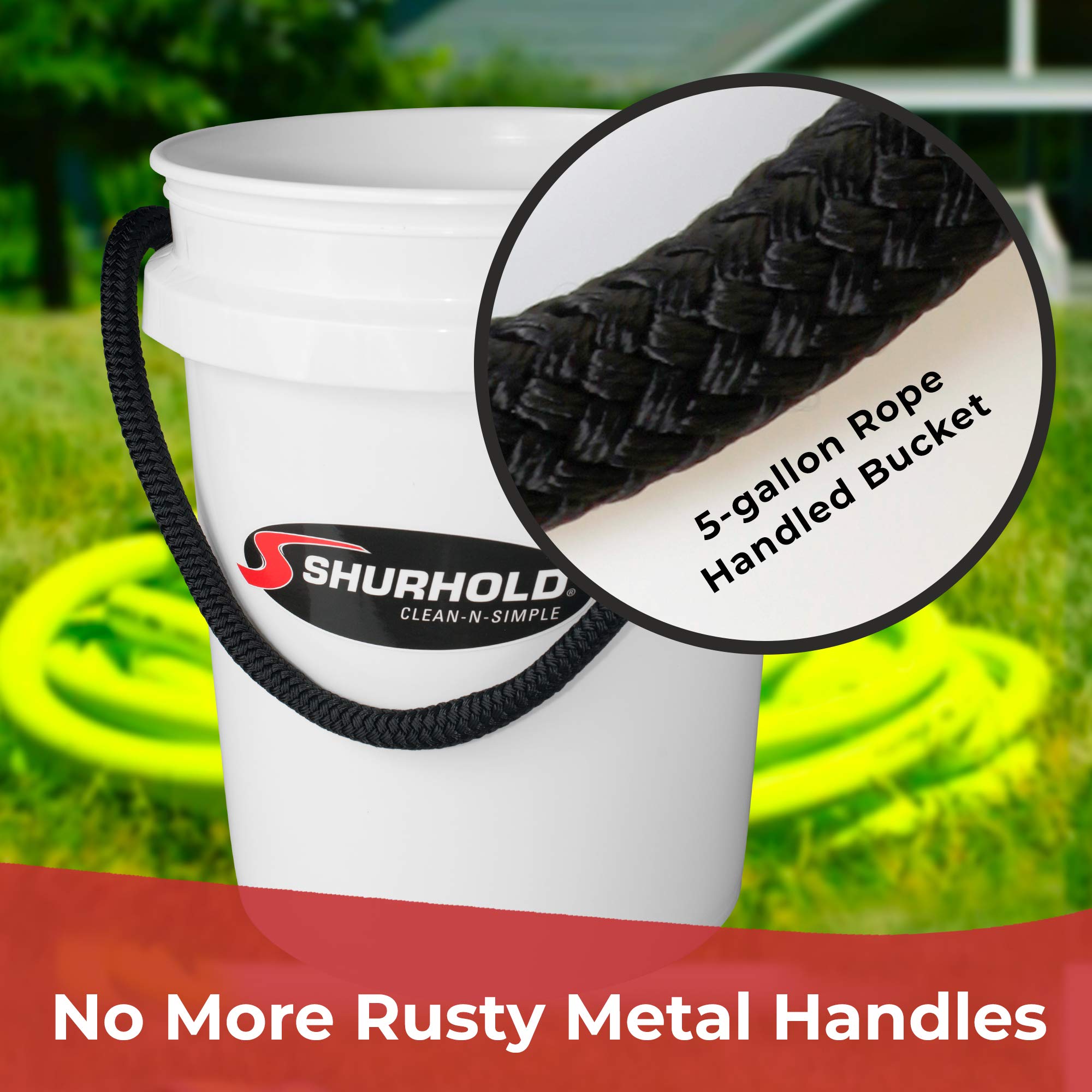Shurhold 2451 White 5 Gallon Bucket With Black Rope Handle
