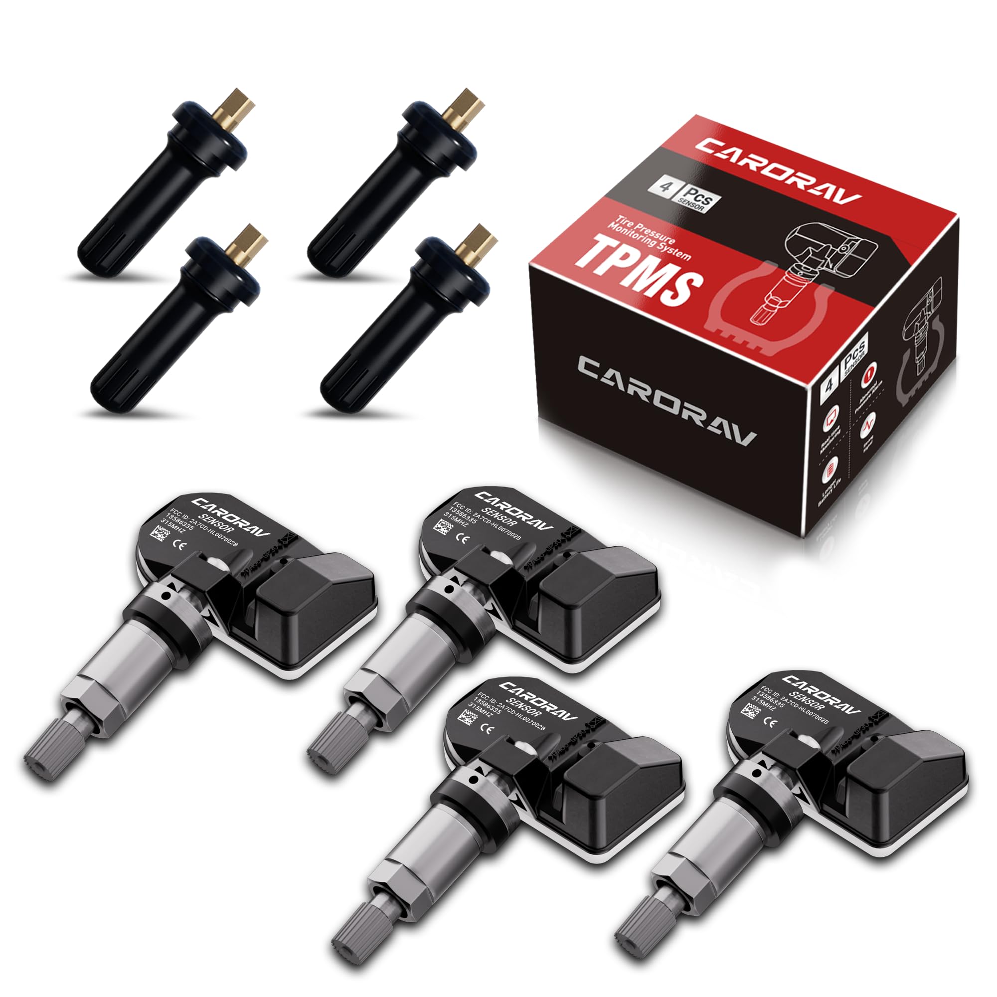 Carorav Tpms Sensor Gm, 4-Pack Tire Pressure Sensor Replacement For Gm Chevy Gmc Cadillac Buick, 315Mhz Oe Replaces# 13586335, 1