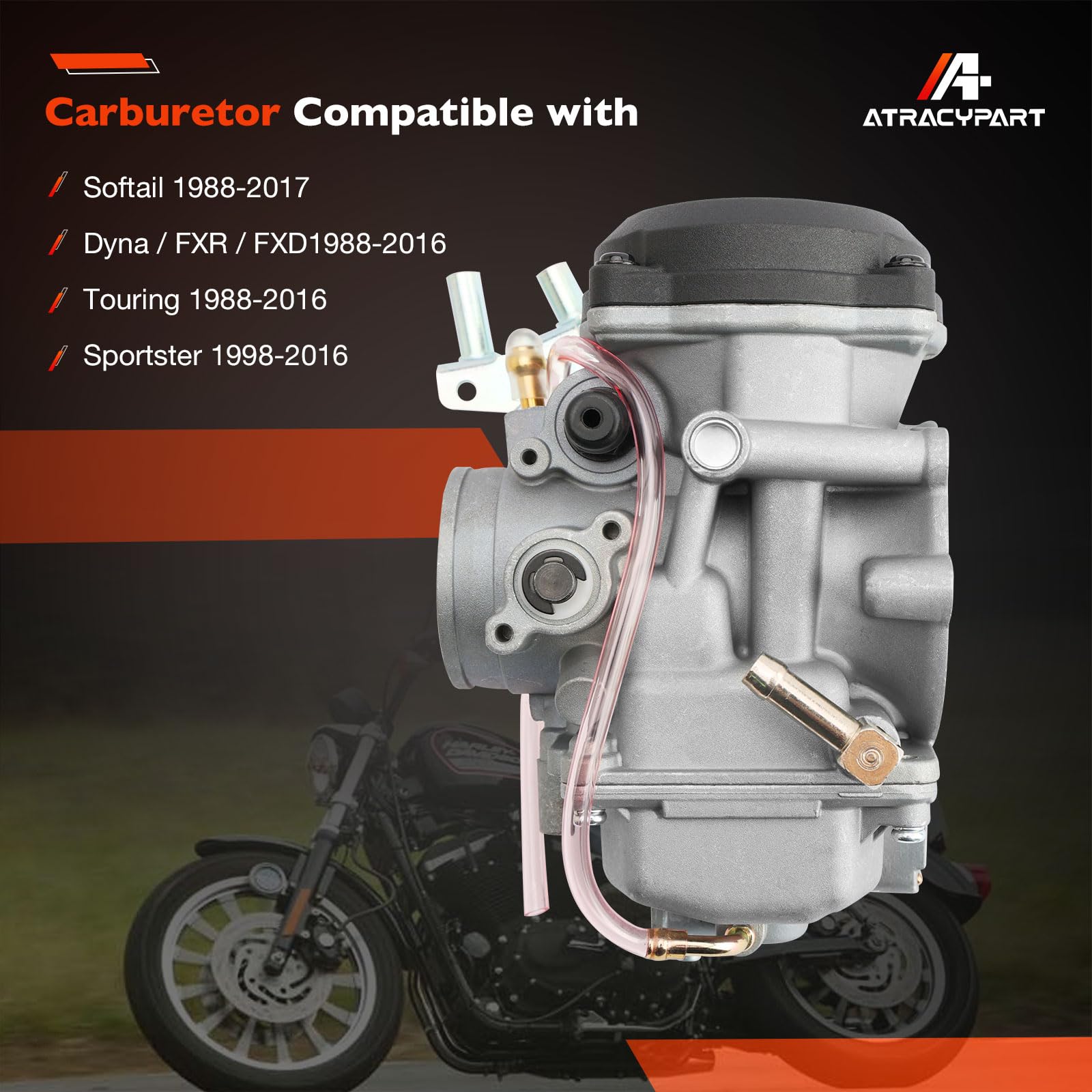 ATRACYPART CV40 Carburetor for Harley Davidson Sportster 883/1200, Dyna, FXR, Softail, Touring - Includes Spark Plug