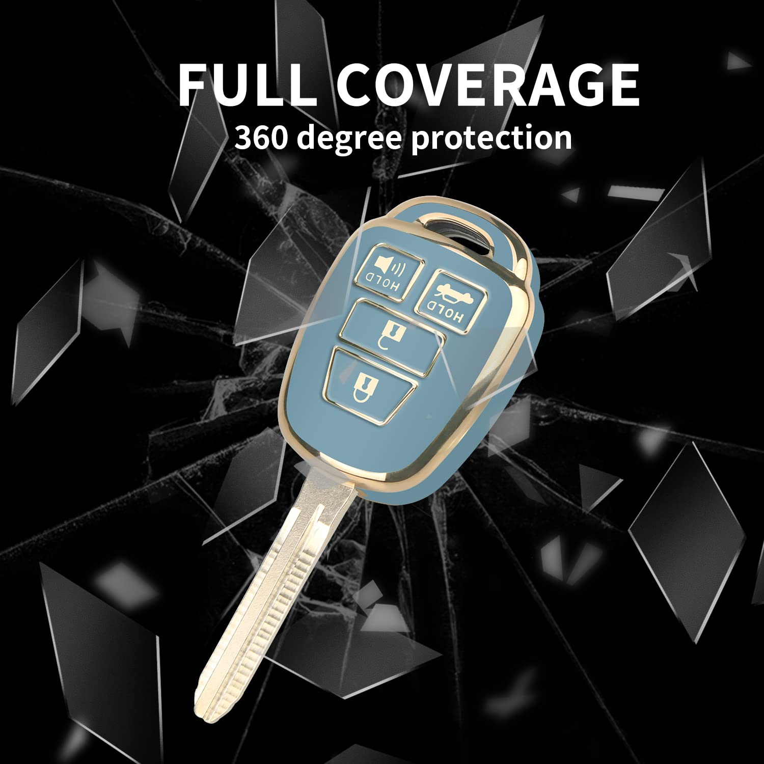 Mild East For Toyota Key Fob Cover With Metal Key Chain, Soft Tpu Easy To Press Key Fob Shell Case For 2012-2019 Camry Corolla R