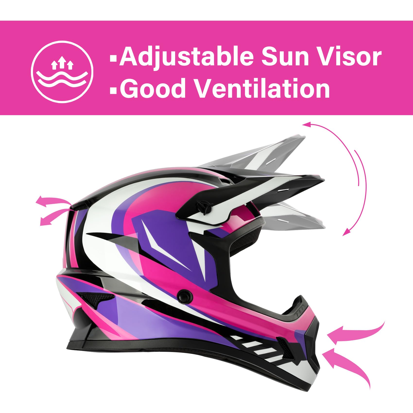 Xfmt Dot Youth Kids Motocross Offroad Street Dirt Bike Helmet Motorcycle Atv Full Face Helmet With Goggles Gloves, Rose Red Larg
