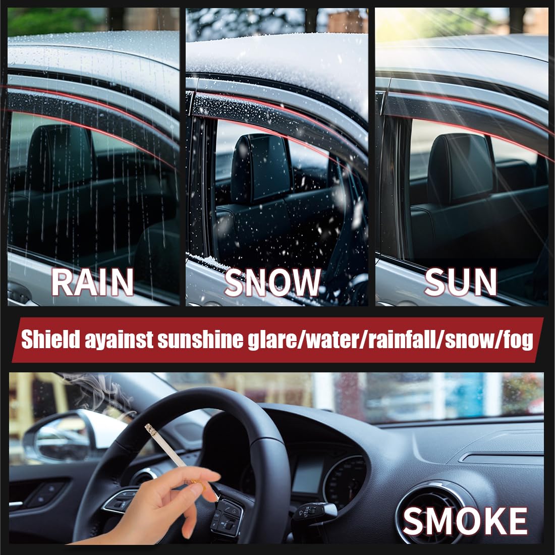 Window Visors Rain Guards for Car Windows with Fit for 2020-2022 Subaru Outback, 4pcs Front and Rear Sun/Rain Guards, Smoke Wind