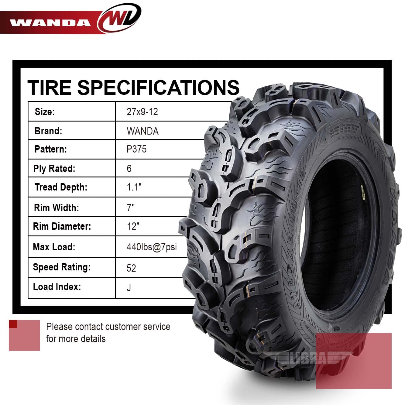 Wanda Set Of 4 Atv Utv Tires 27X9-12 27X9X12 6Pr Super Lug Mud