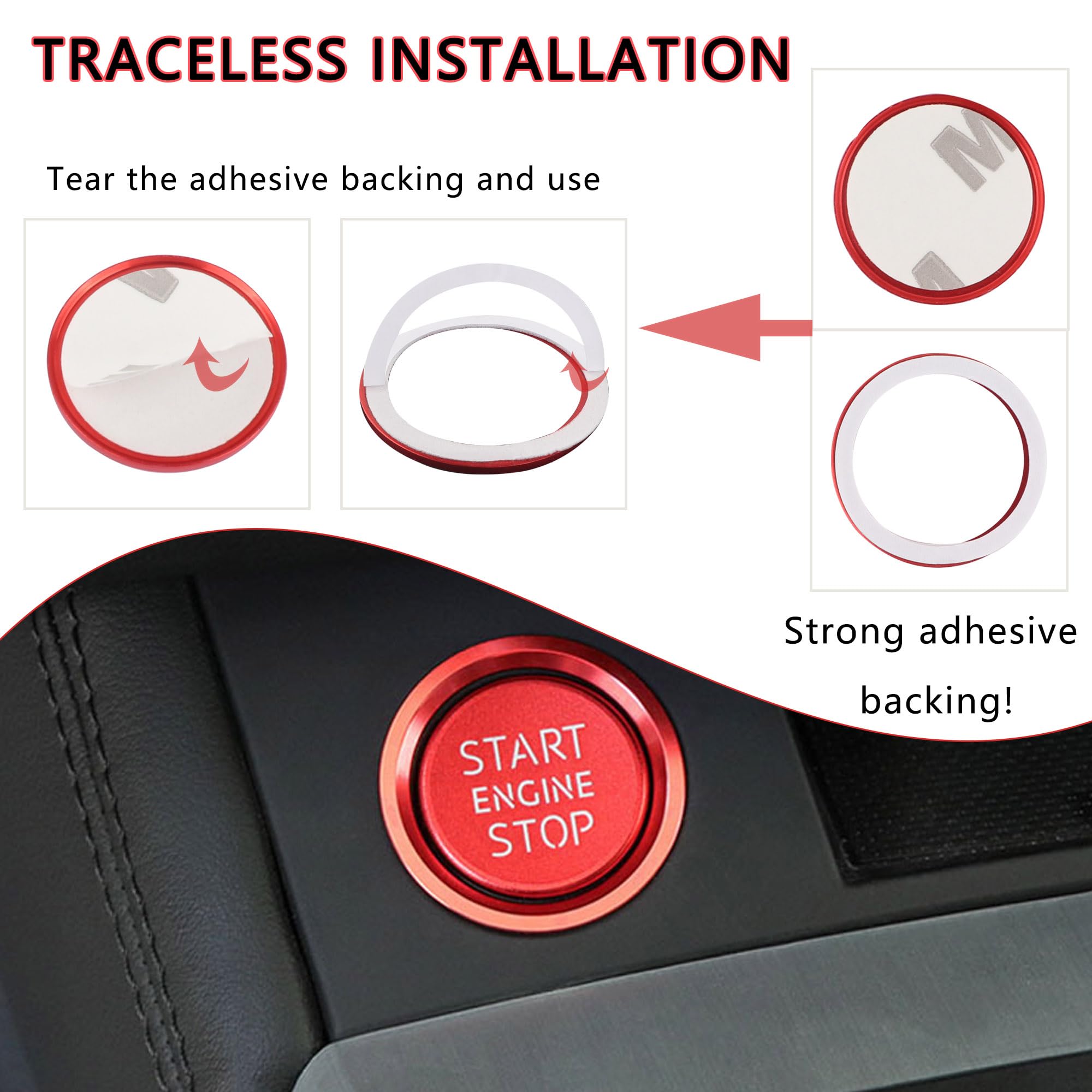 Car Push Start Button Cover Compatible With Audi,Cool Aluminum Engine Start Button Cover With Metal Ring For Car Decorations,Car