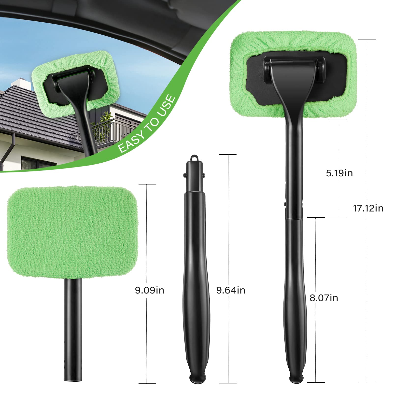 2 Pack Windshield Cleaning Tool Windshield Cleaning Wand Auto Window Cleaner With Detachable Handle, 8 Pieces Reusable Cloth Pad