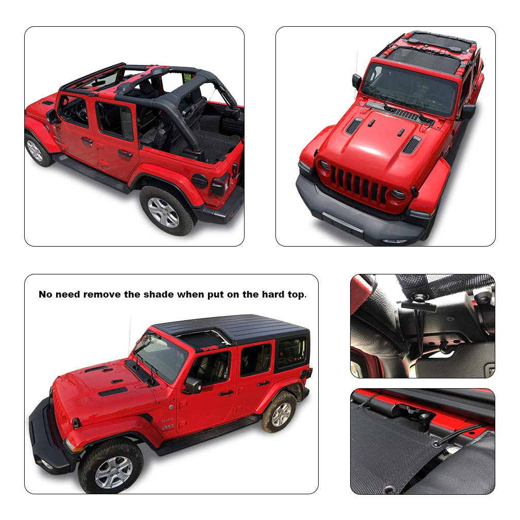 Shadeidea Sun Shade Top For Jeep Wrangler Sunshade Jl Unlimited 4 Door, Front And Rear 2 Piece - Mesh Screen Sunshade Jlu, 2018-